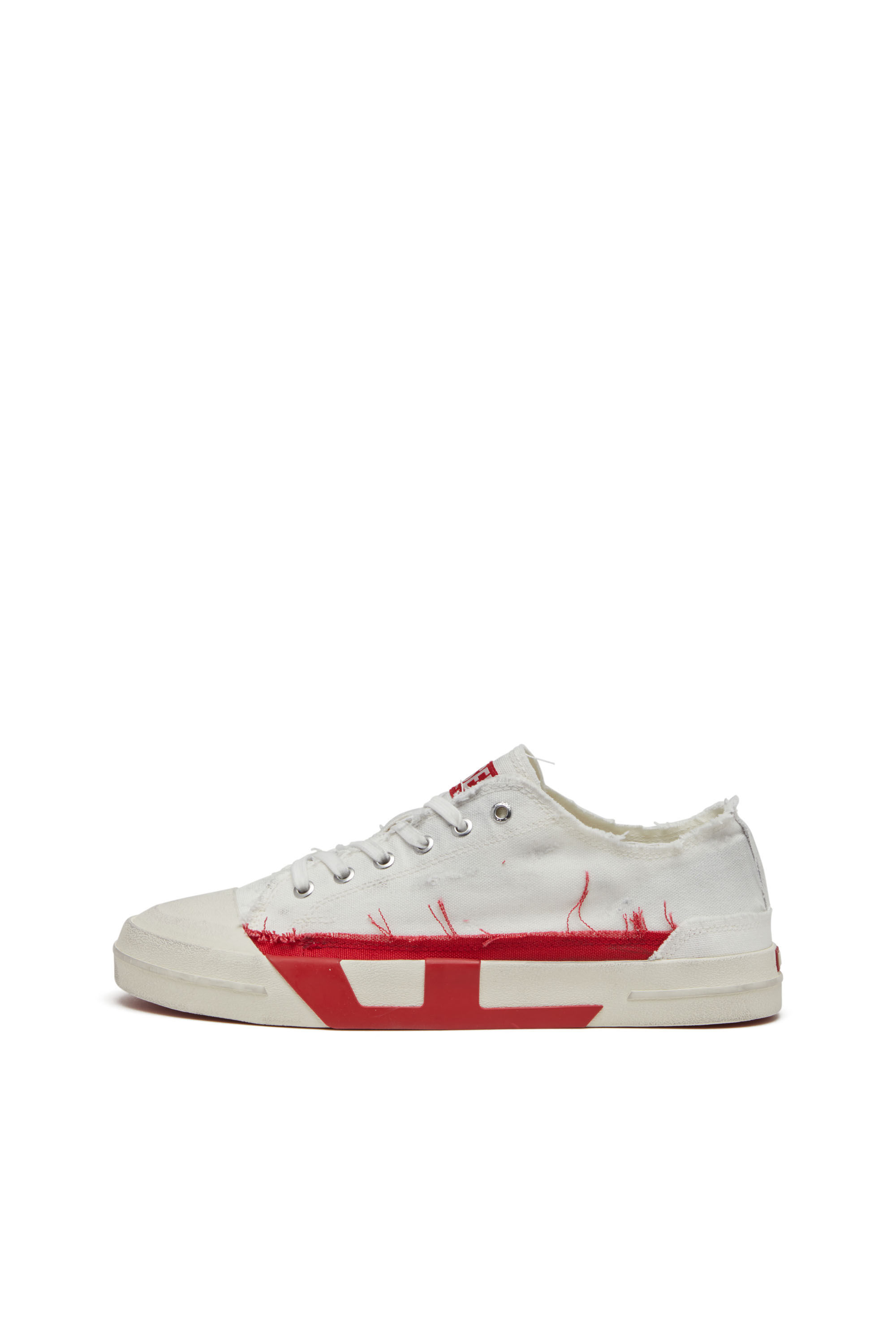 Diesel - S-D-VERSE LOW II, Man's S-D-Verse-Dirty-effect canvas sneakers in White/Red - 2