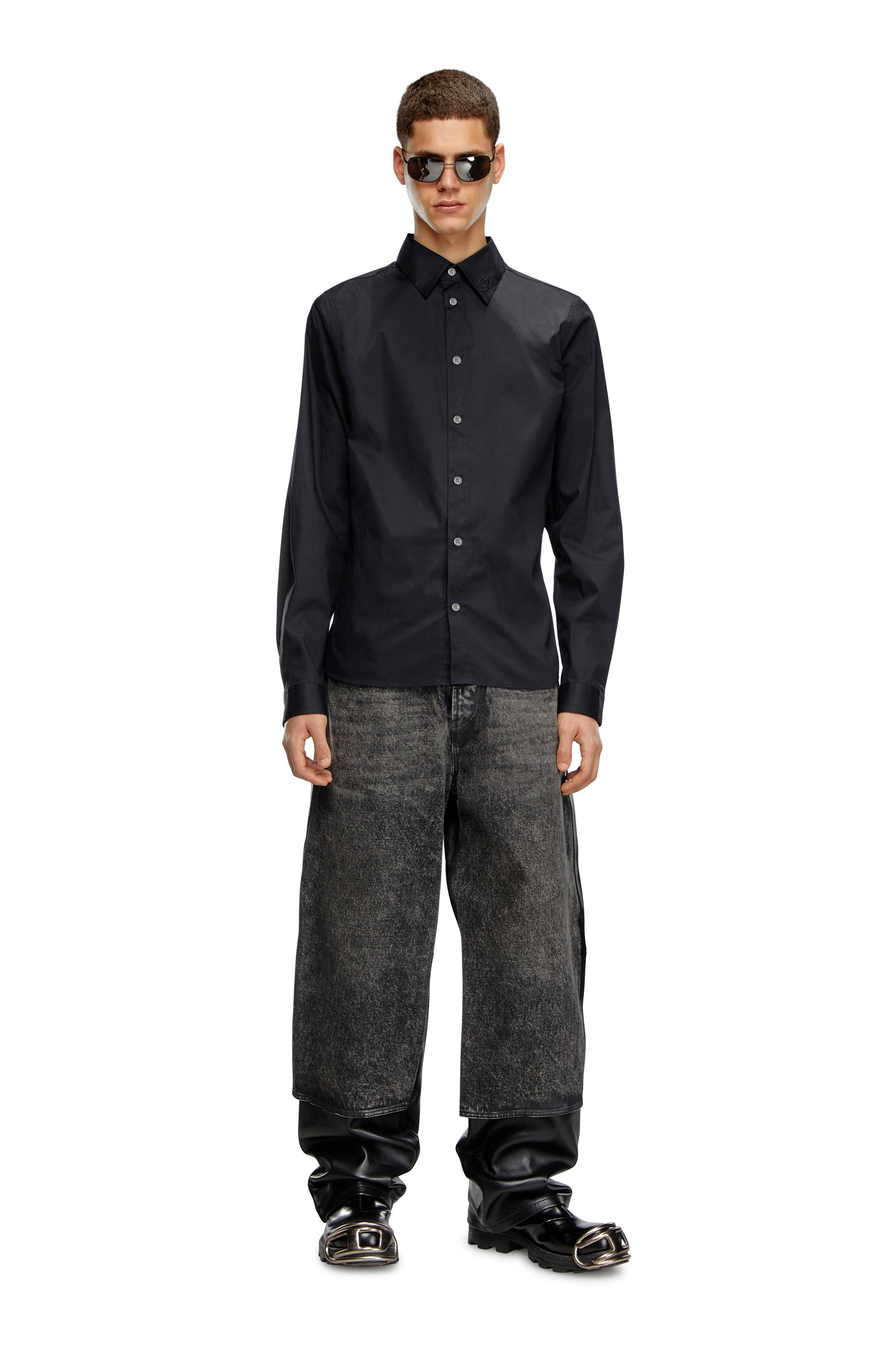 Diesel - S-FITTY-A, Male's Formal shirt with logo-embroidered collar in Black - 1