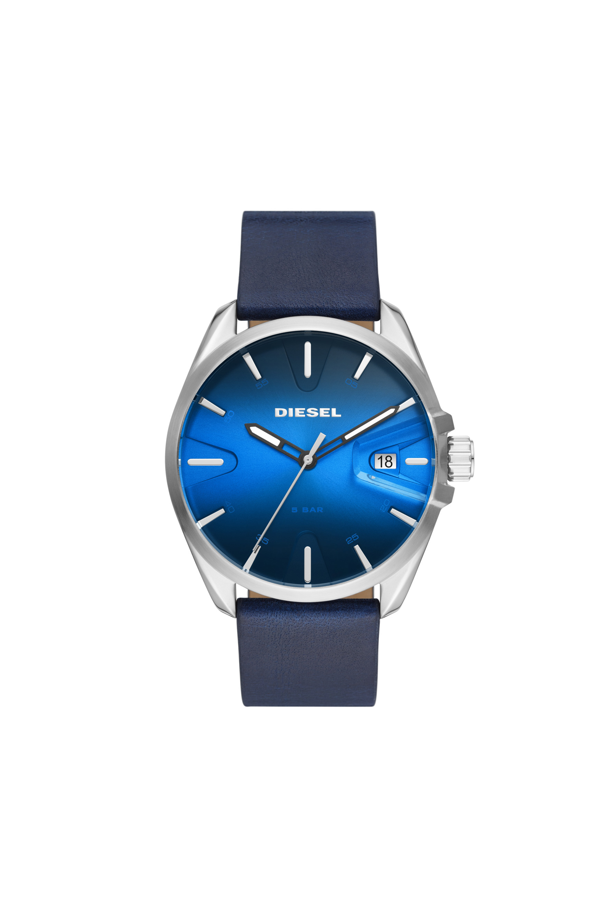 DZ1991: MS9 three-hand date blue Leather watch | Diesel {{Country}}
