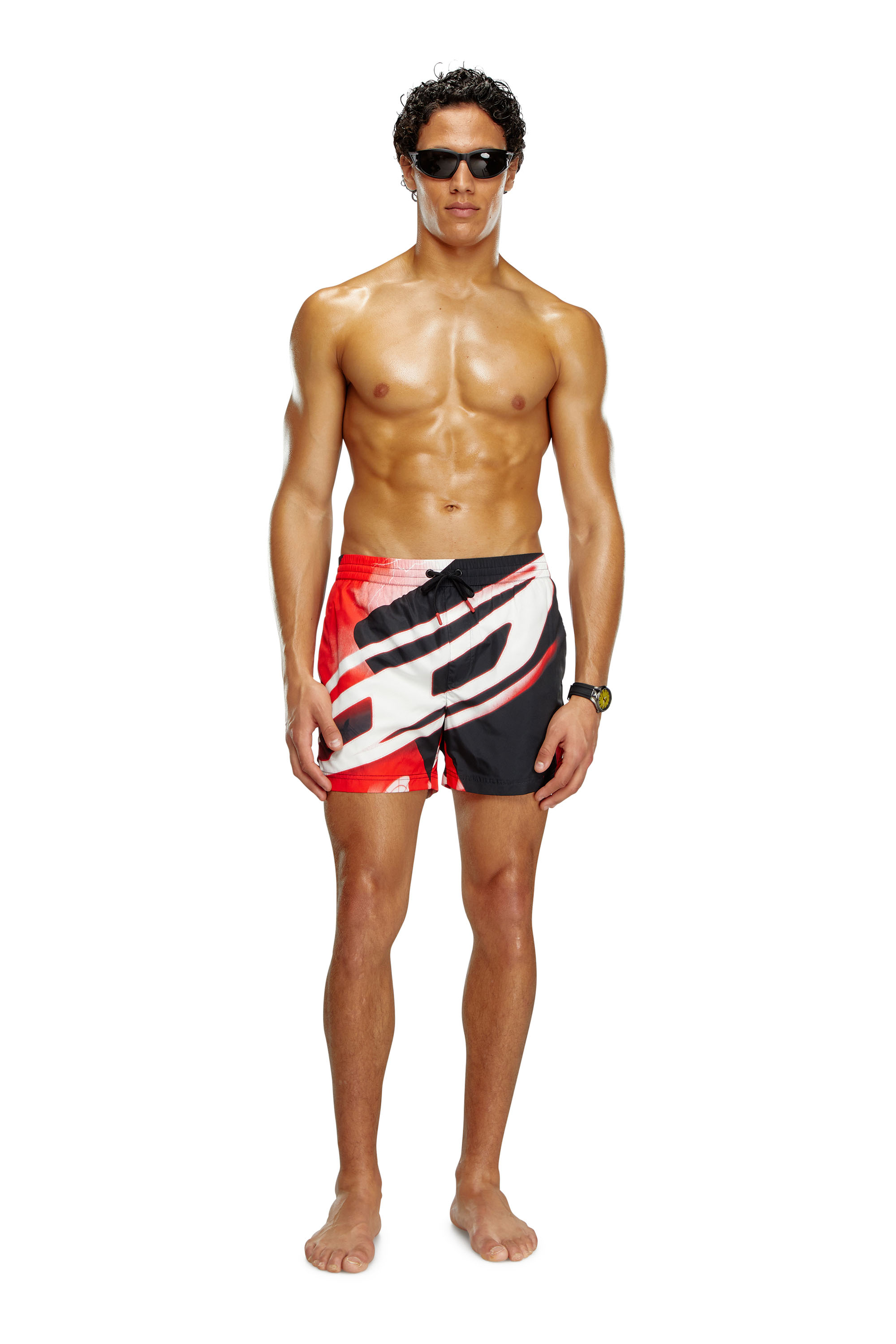 Diesel - BMBX-KEN-37, Man's Mid-length swim shorts with Oval D print in Red/Black - 2