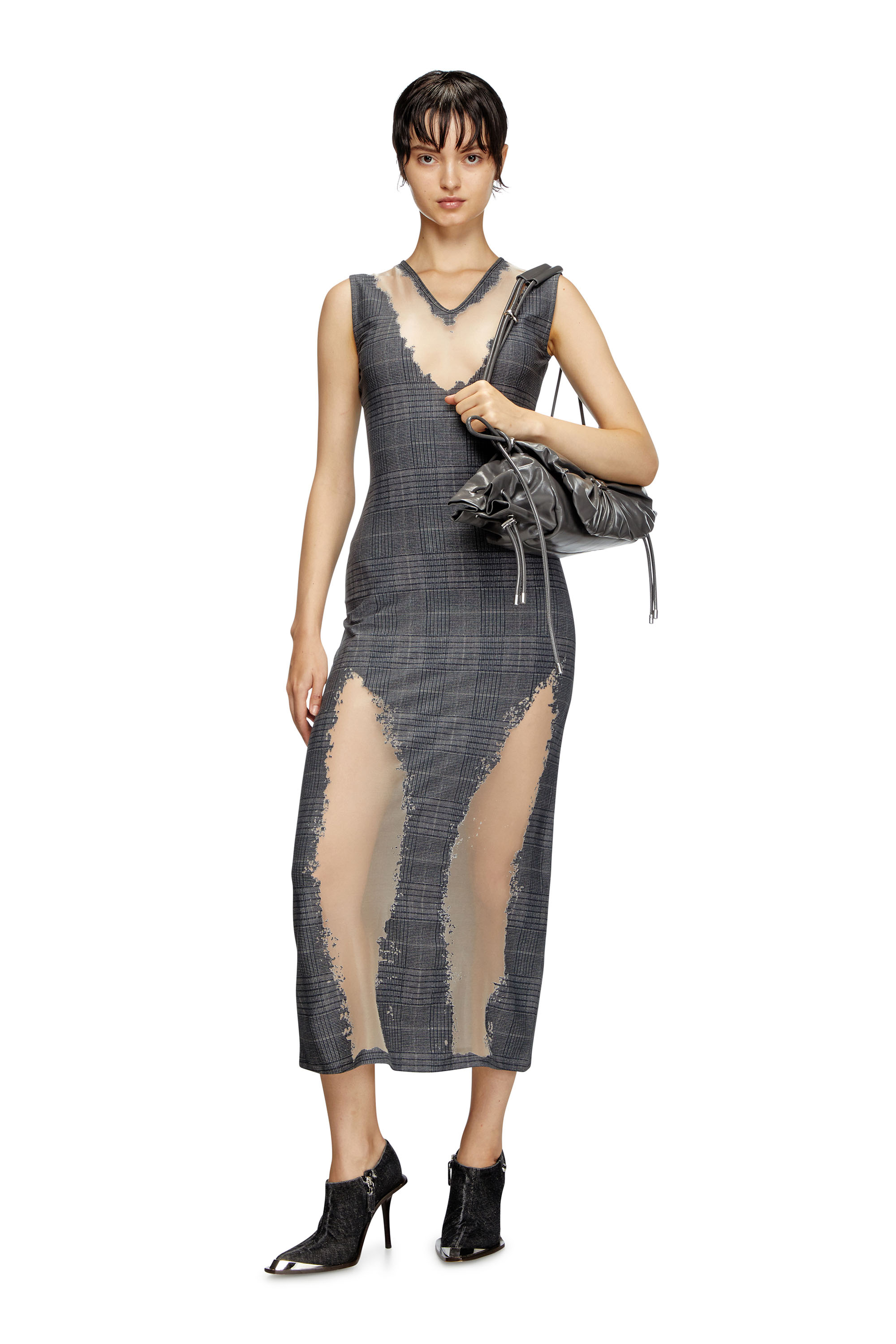 Diesel - D-MYLIANE, Robe à carreaux avec effet taches de sueur dévoré Femme in Gris - 2