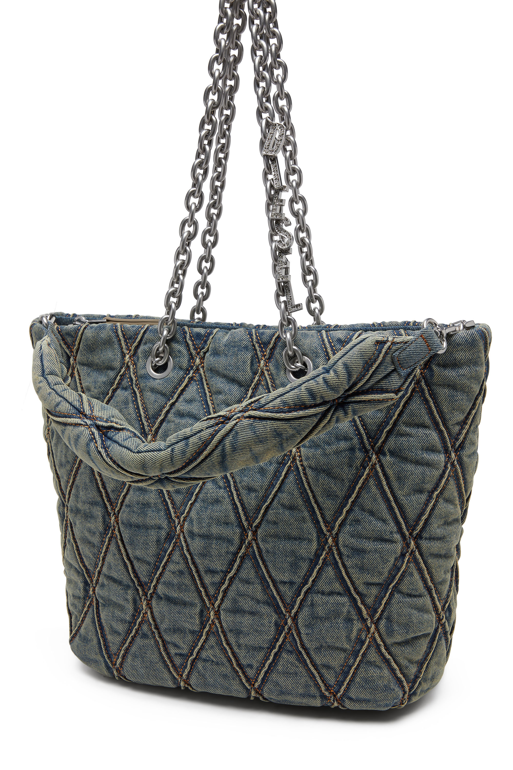 Women's Charm-D-Tote bag in quilted denim | Blue | Diesel