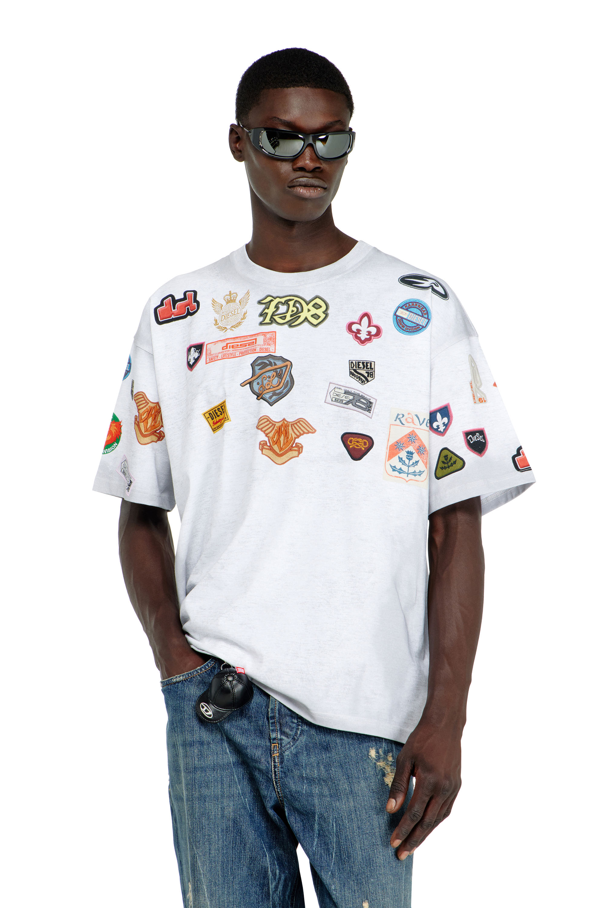 Diesel - T-BOXT-AA6, Man's Cotton T-shirt with all-over patches print in White - 1