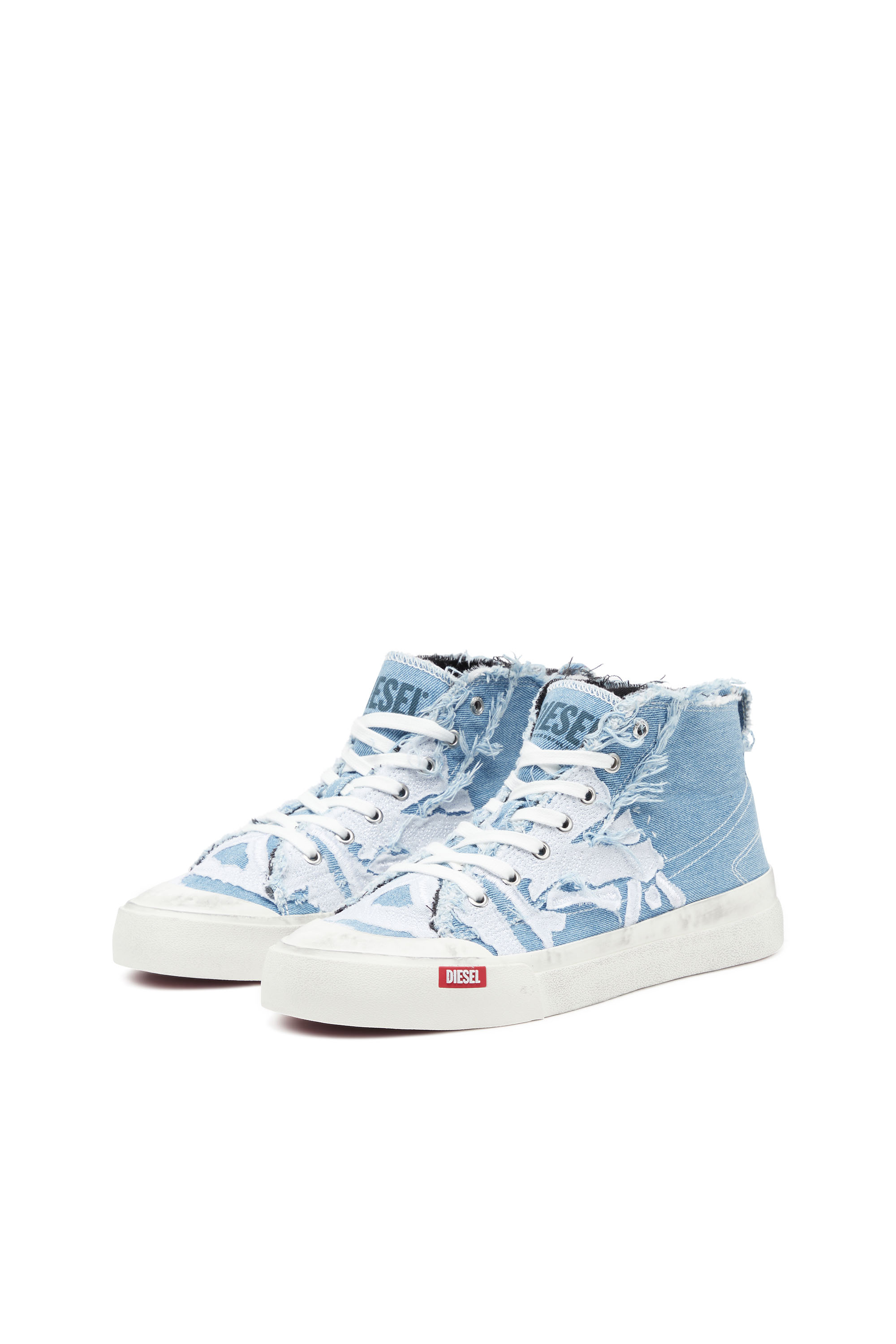 Diesel - S-ATHOS MID, Man's S-Athos Mid-Destroyed gauze and denim high-top sneakers in Azure - 8