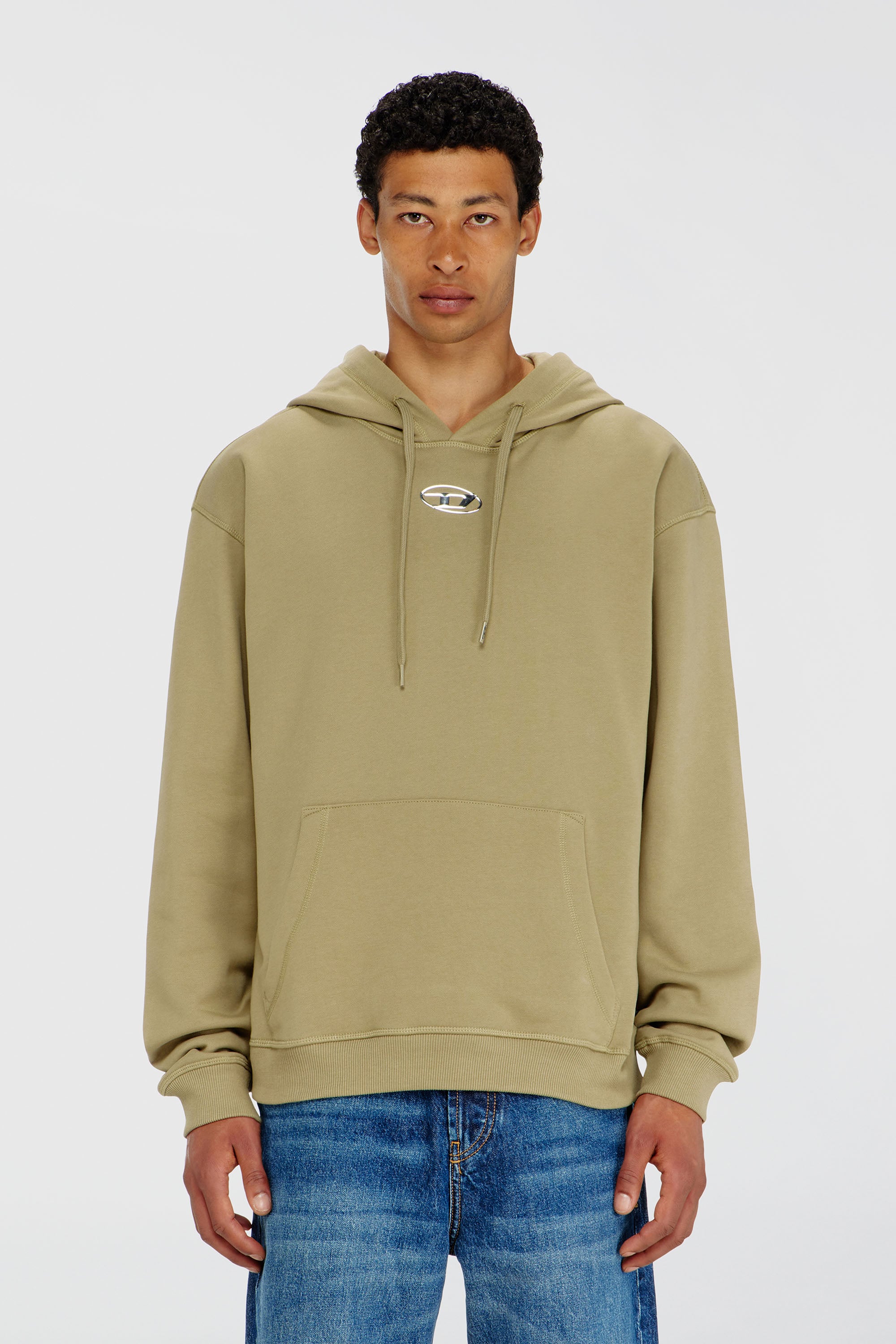 Diesel - S-NORM-HOOD-IOD, Sudadera con capucha de algod&oacute;n con Oval D met&aacute;lico. Hombre in Verde - 1