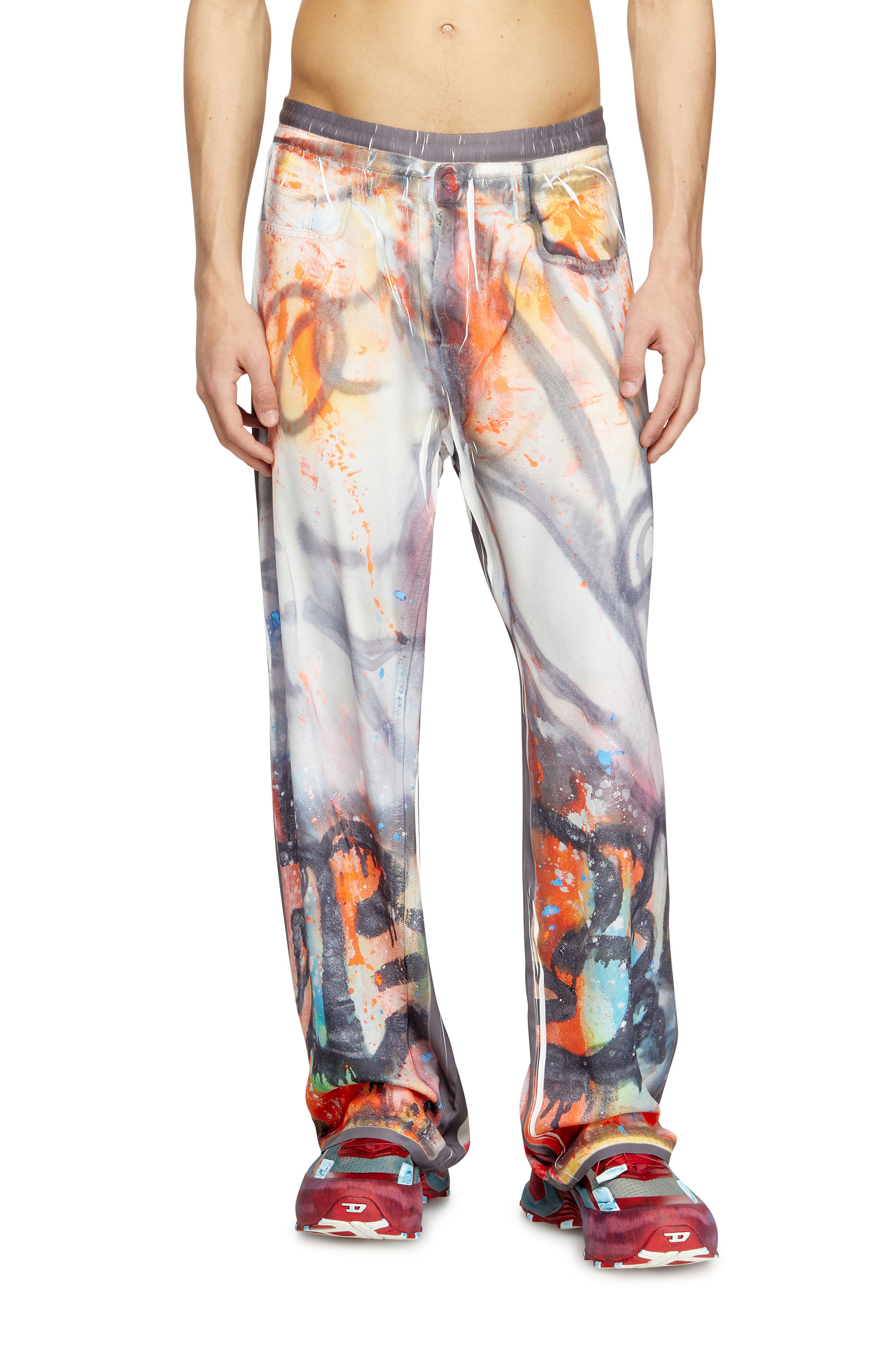 Diesel - P-AFTER-GRAFFITI-USA, Pantalon avec fit relaxed et imprimé graffiti Mixte in Gris - 2