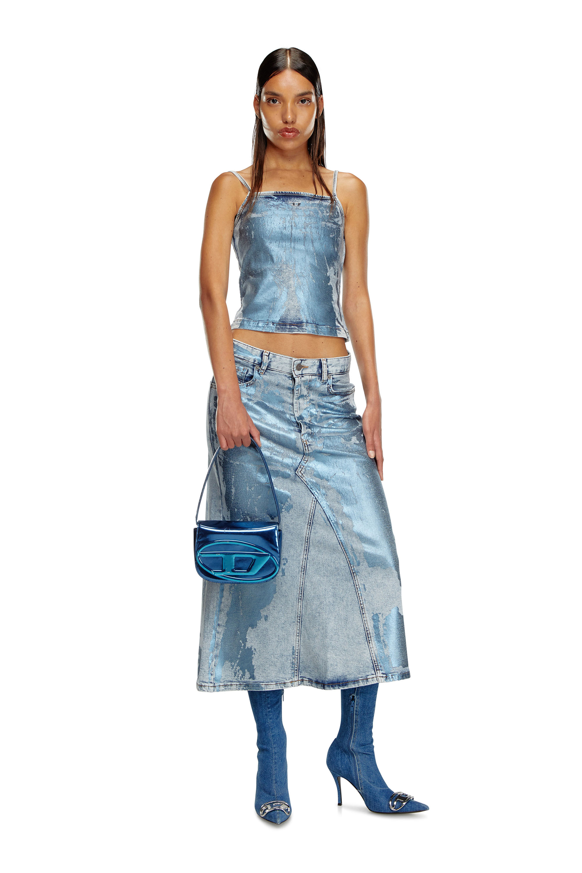 Diesel - 1DR, Woman's 1DR-Iconic shoulder bag in mirrored leather in Blue - 2