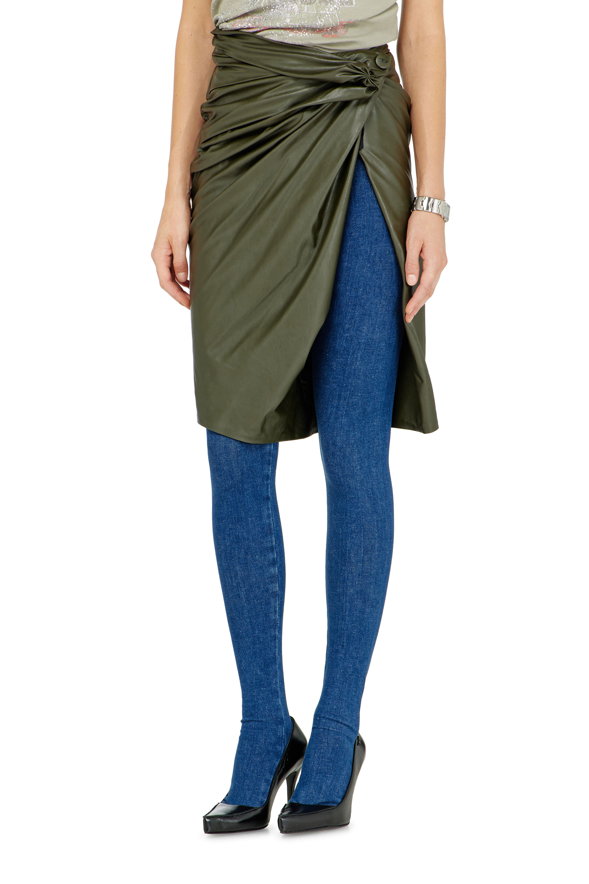Diesel - O-DASLI, Woman's Draped pencil skirt with split in Green - 1
