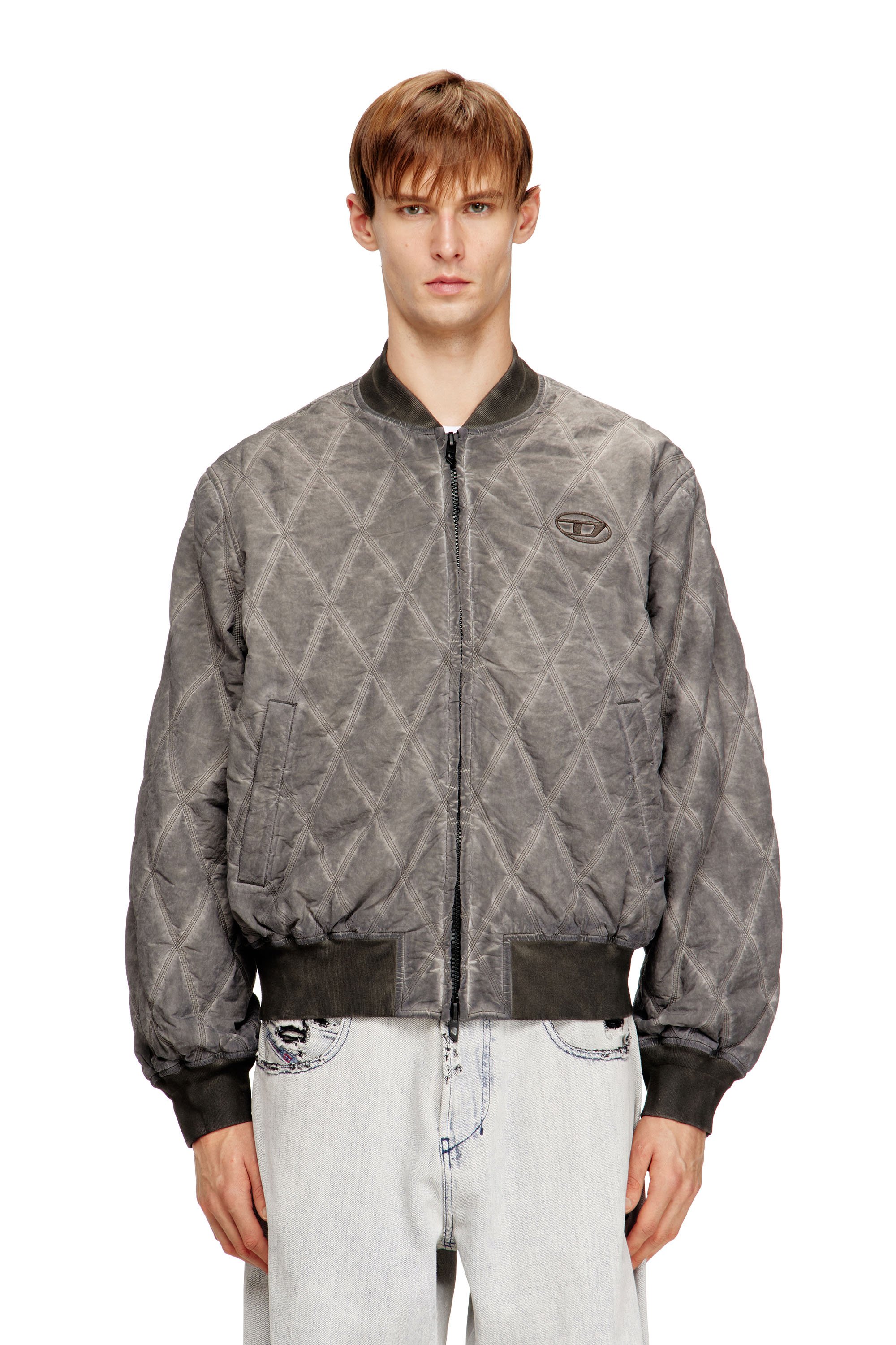 Diesel - J-TYPE-TREAT, Male's Padded argyle-quilted bomber jacket in Grey - 1