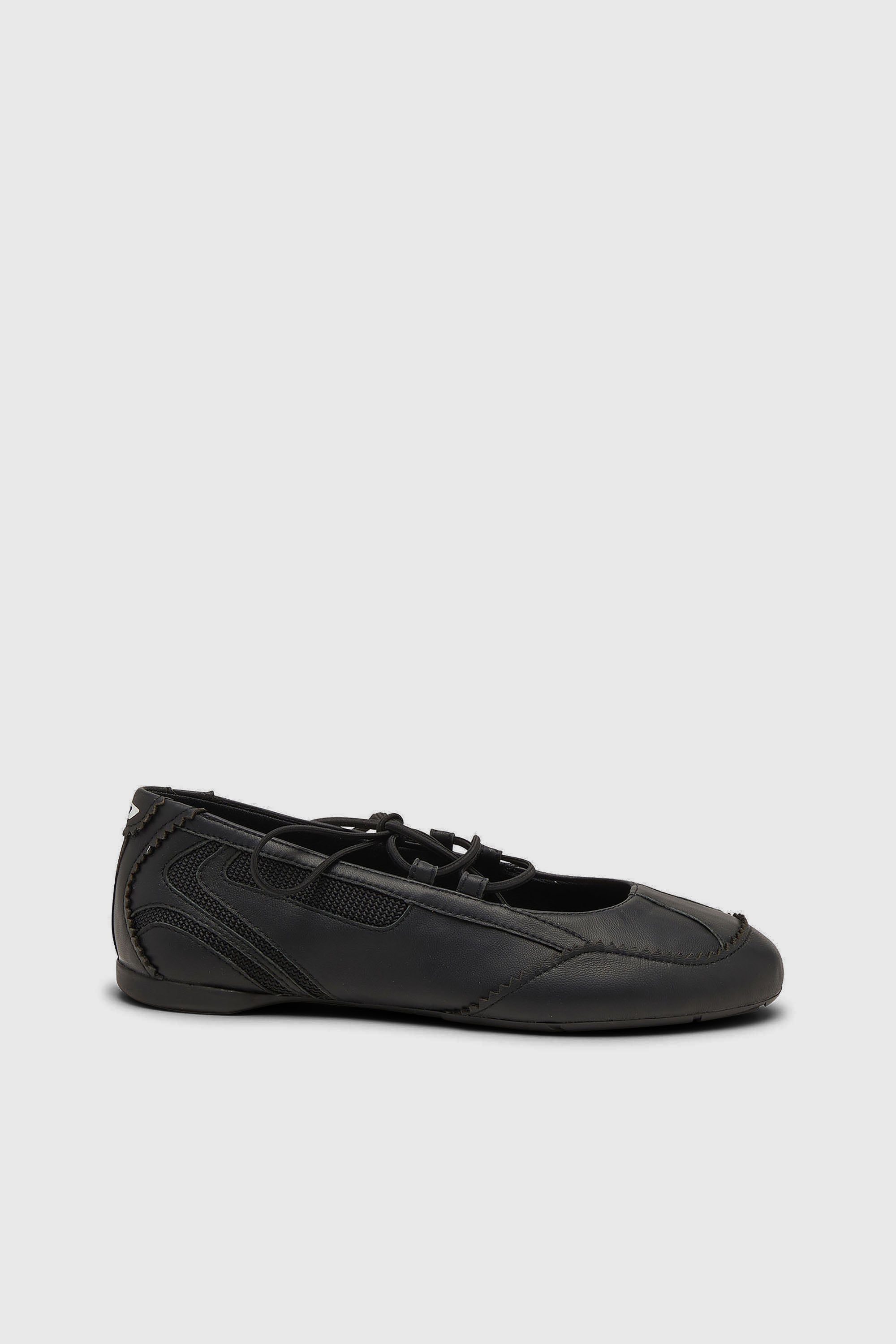 Diesel - D-MILE BALLERINA LACE UP W, D-Mile-Bailarinas con cordones de cuero y malla Mujer in Negro - 1