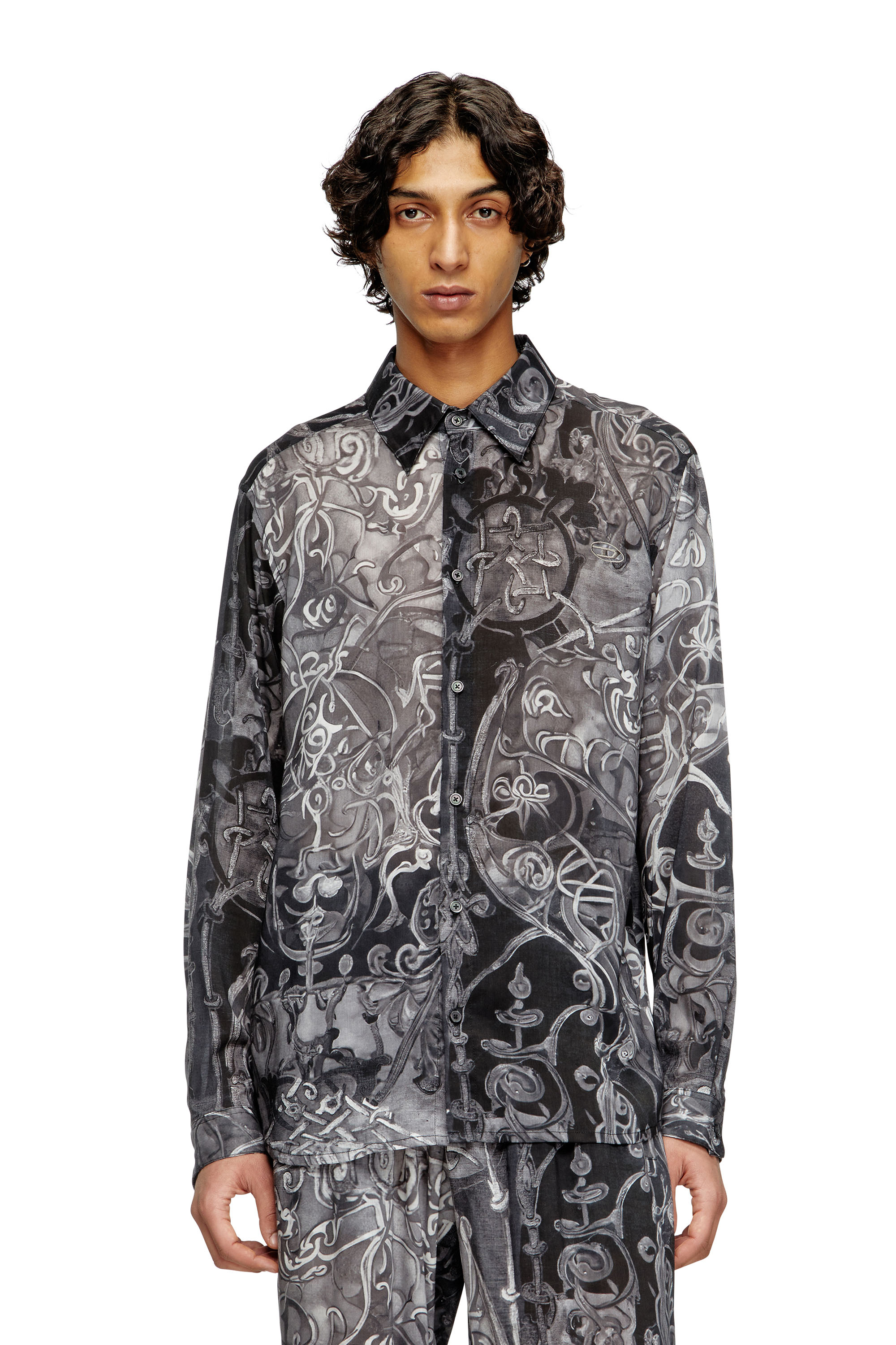 Diesel - S-SIMPLY-B-AJFW, Man's TENCEL&trade; shirt with medieval print in Black - 1