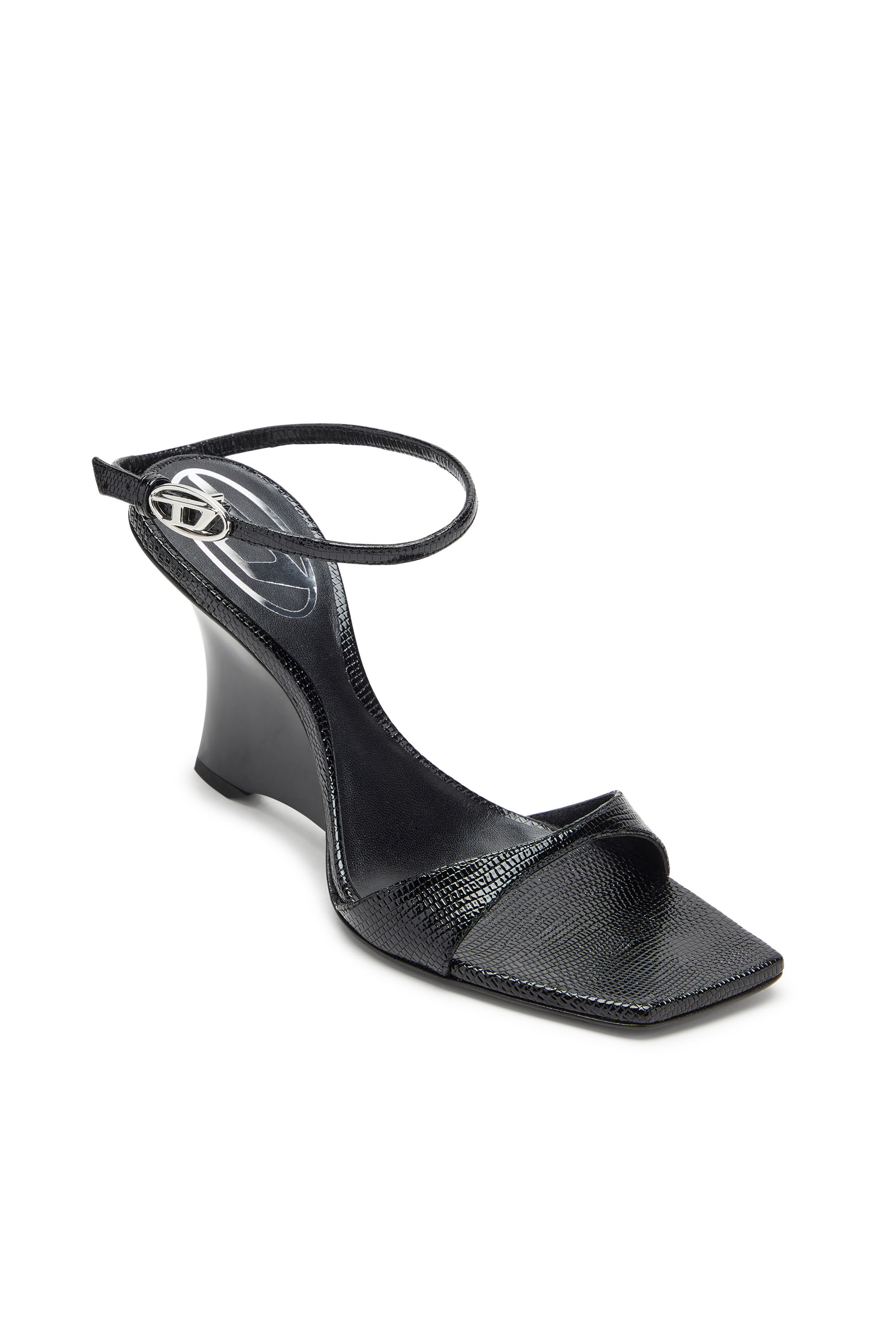 D-AMBER SANDAL WEDGE, Noir Diesel - D-AMBER SANDAL WEDGE, Sandales à talons compensés en cuir effet lézard Femme in Noir - 4