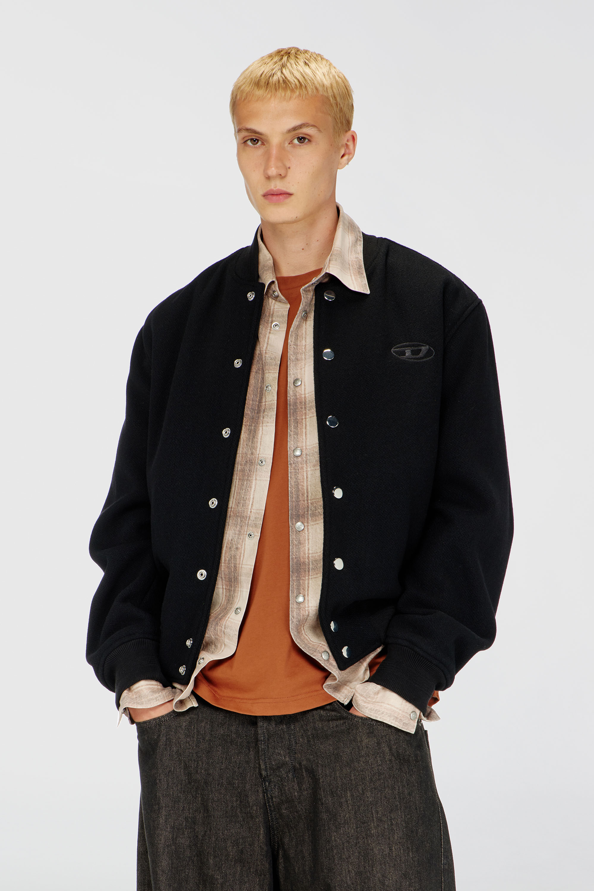 Diesel - J-ARRY-WRD, Man's Bomber jacket in felted wool blend in Black - 1