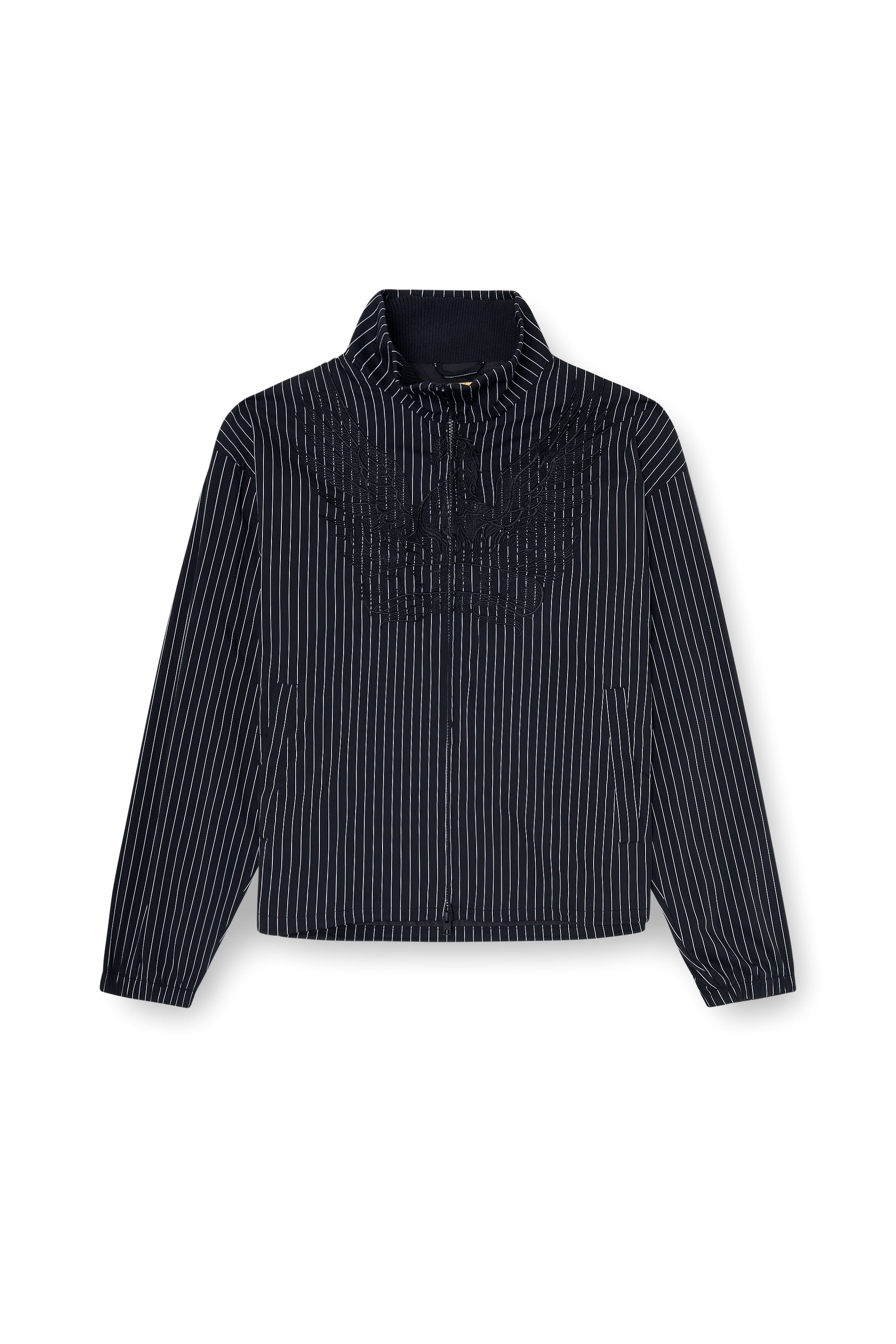 Diesel - J-CORSAR-NJCA, Veste en nylon &agrave; rayures avec broderie Phoenix Homme in Noir - 2