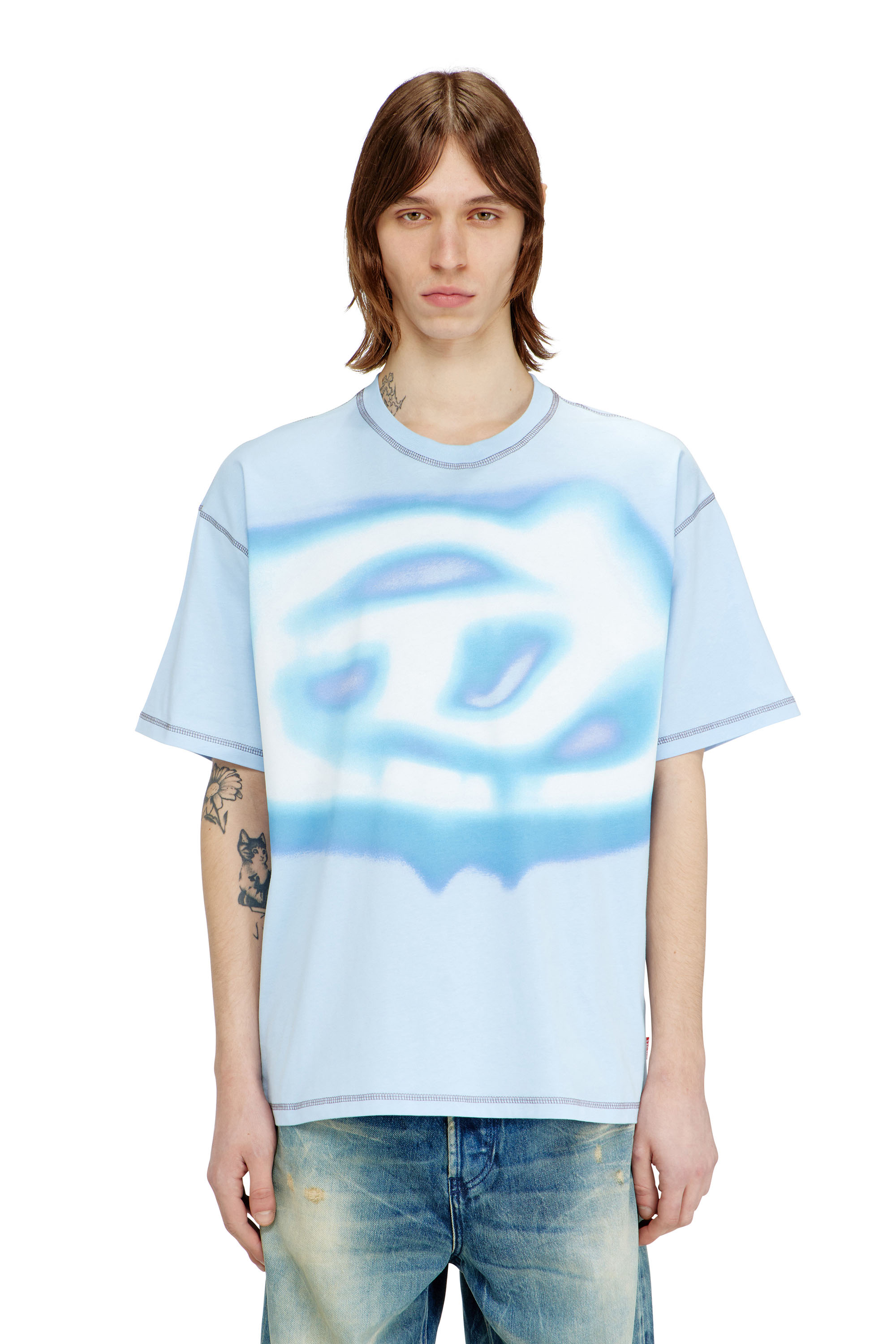 Diesel - T-BOXT-V11, Camiseta relajada con estampado efecto agua Hombre in Azul marino - 1