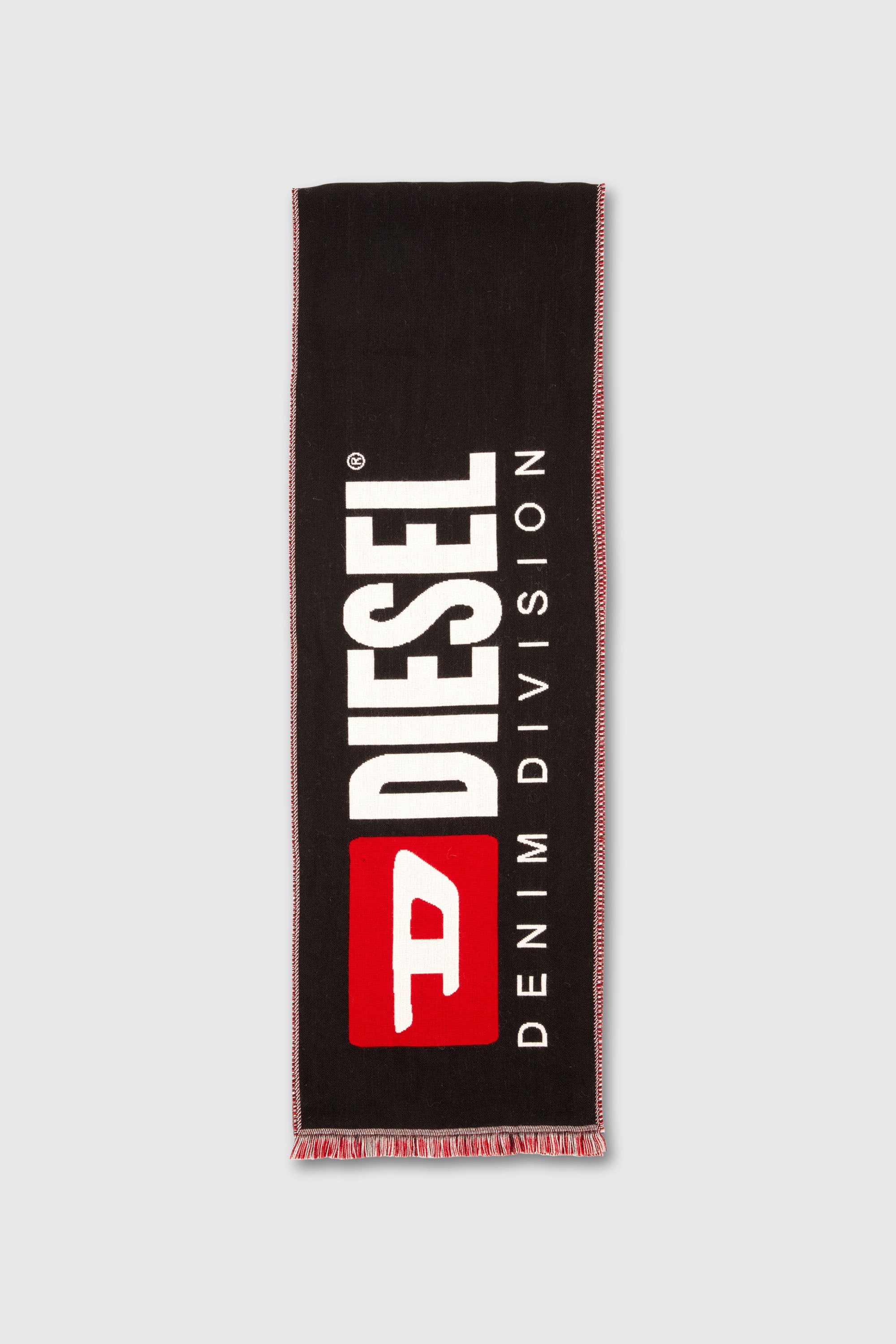 Diesel - S-DIV, Male's Wool-blend scarf with maxi jacquard logo in Black/Red - 1
