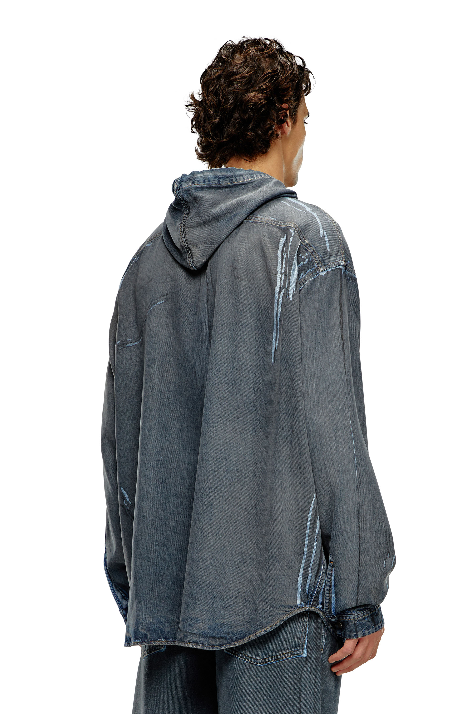 Men's Hybrid shirt in worn-effect coated denim | Blue | Diesel