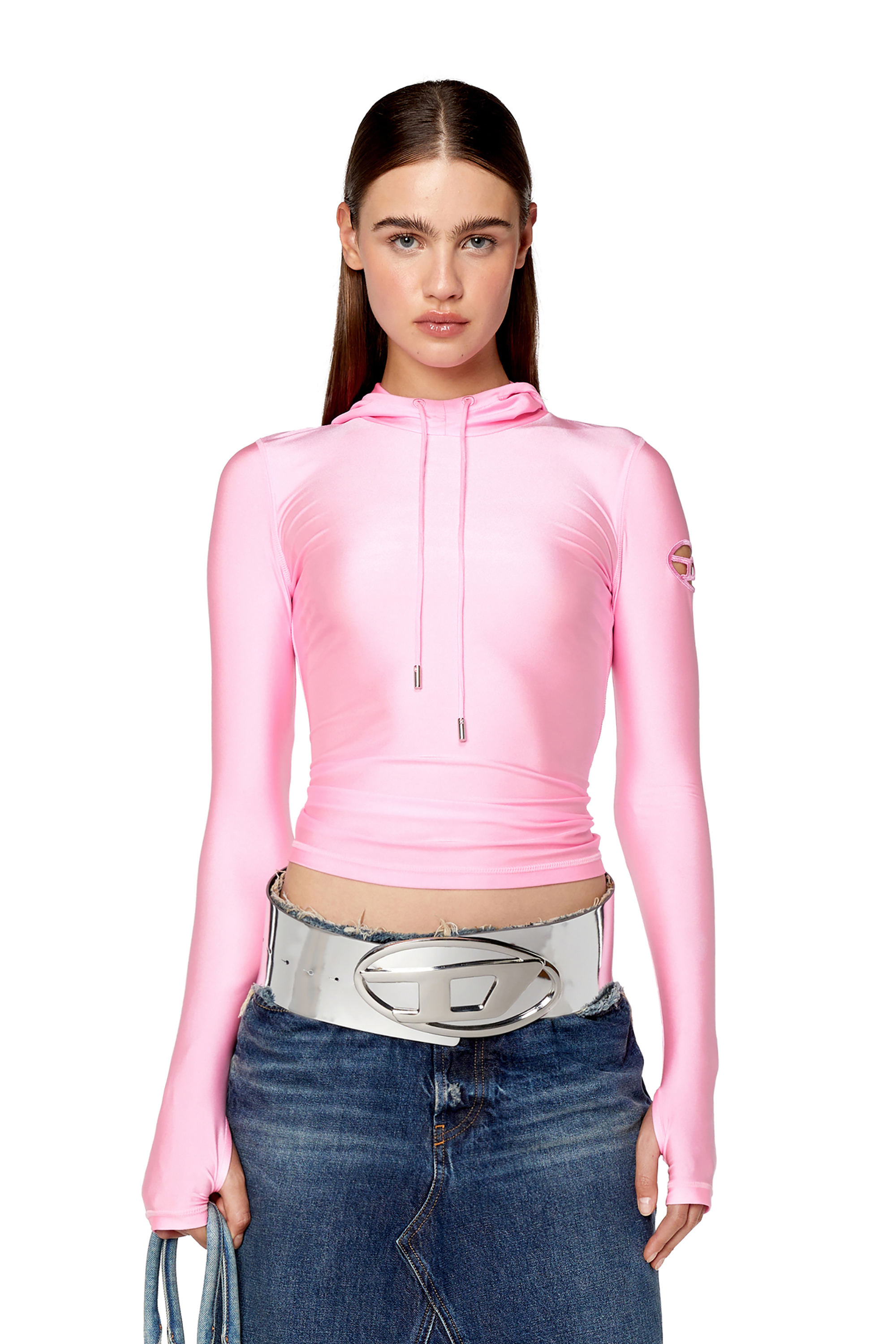 Women's Hoodie in shiny stretch nylon | Pink | Diesel