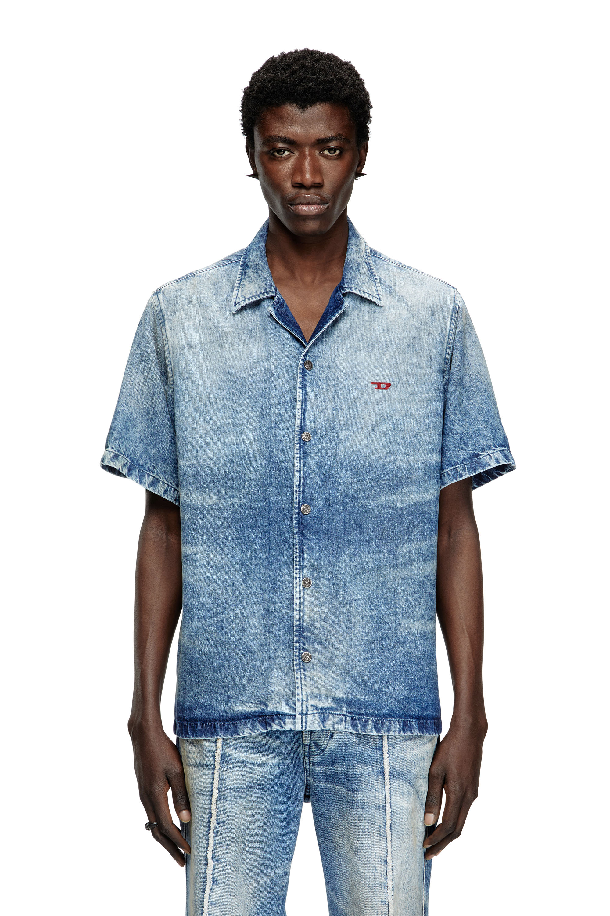 Diesel - D-NABIL-FSG, Camisa de bolos en denim desgastado Hombre in Azul marino - 3