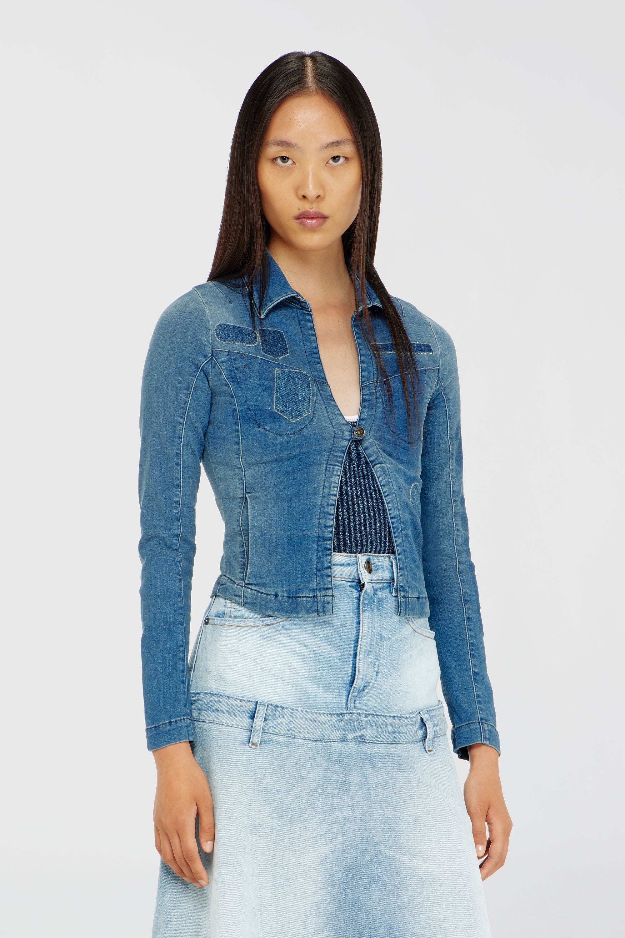 Diesel - DE-VILARA-S, Camisa vaquera de un bot&oacute;n con efecto patch Mujer in Azul marino - 1