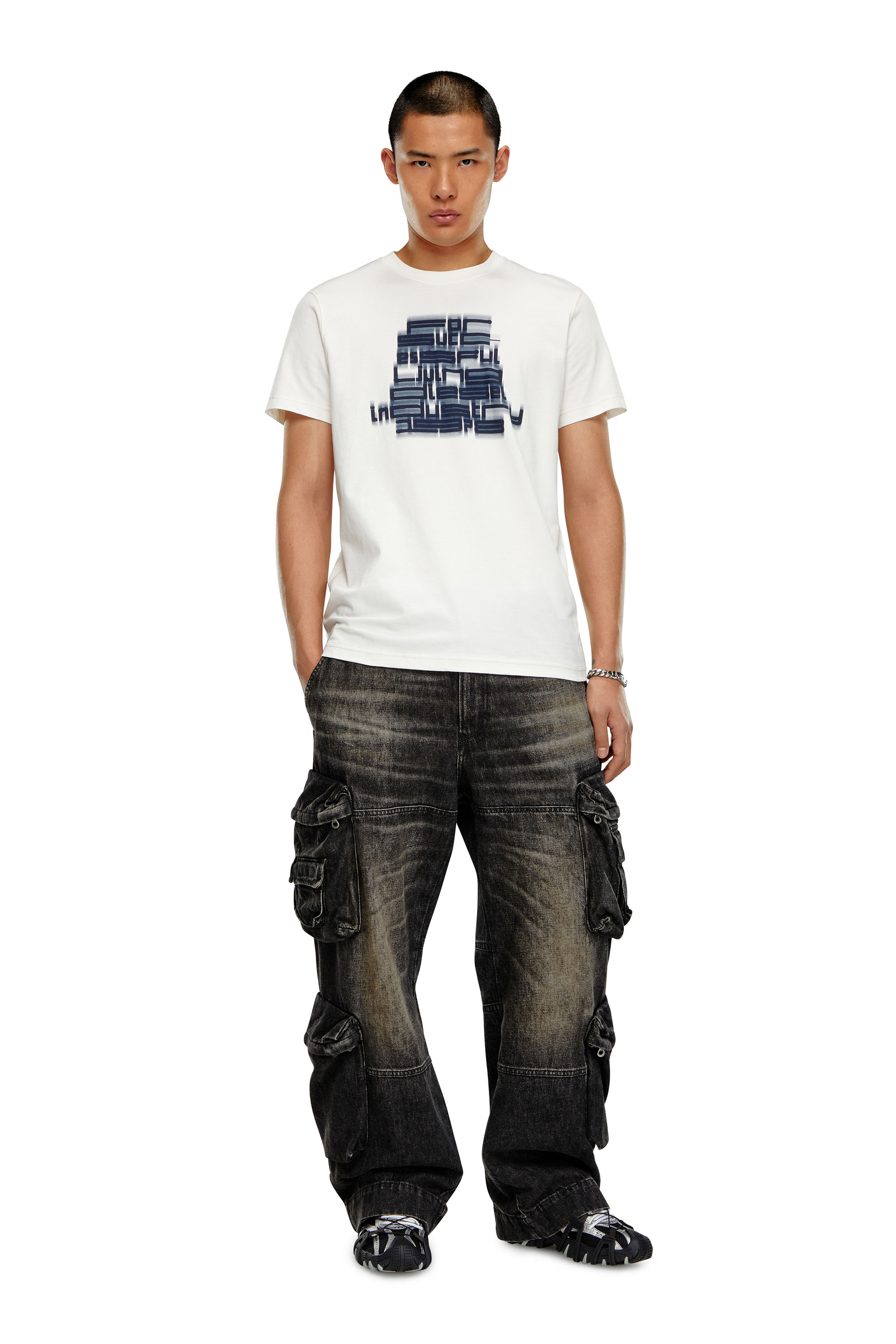 Diesel - T-DIEGOR-N1, Man's T-shirt with blurry For Successful Living print in White - 1