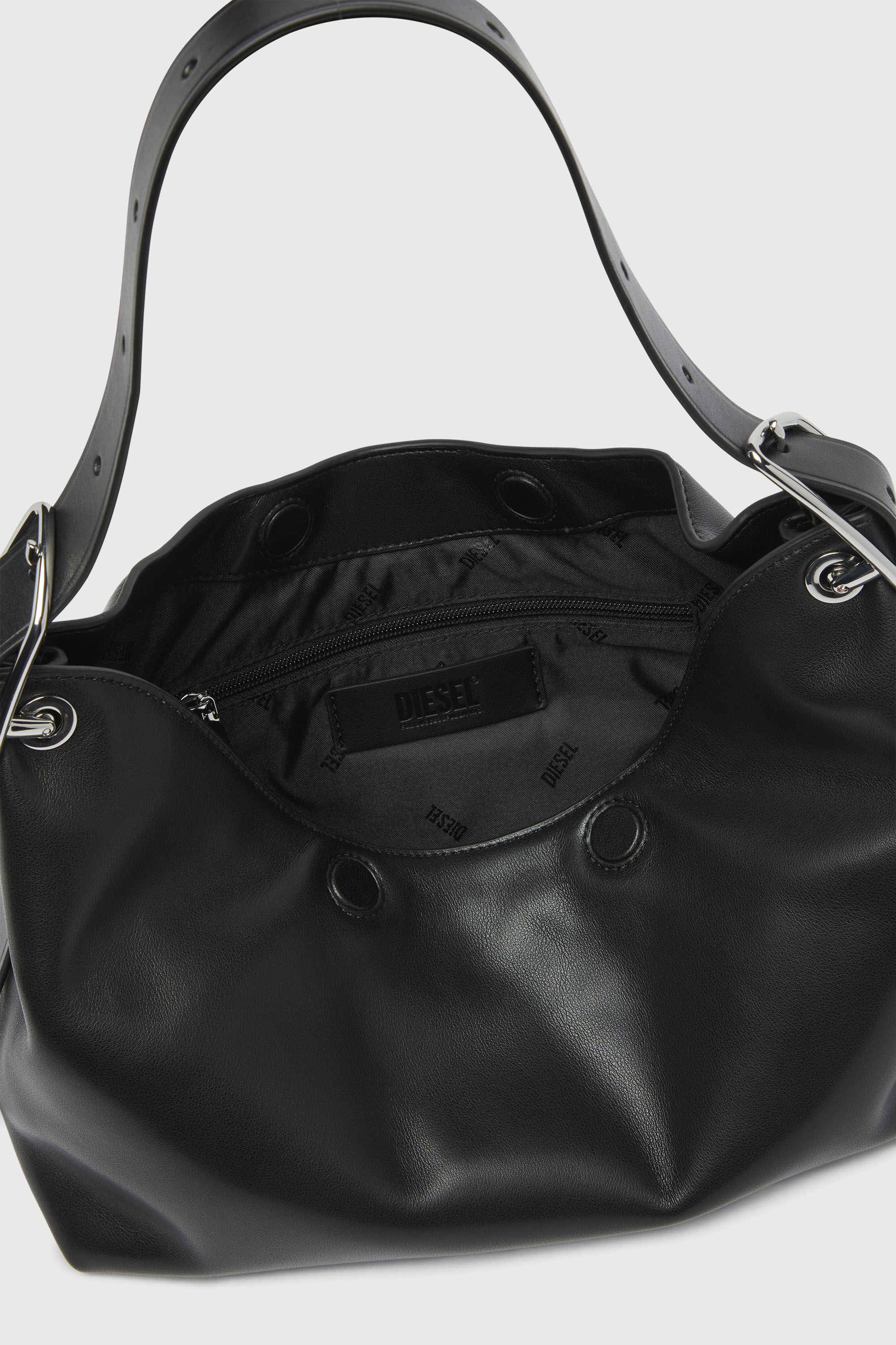 Diesel - D-LINE HOBO S, D-Line-Bolso de hombro en cuero Mujer in Negro - 6