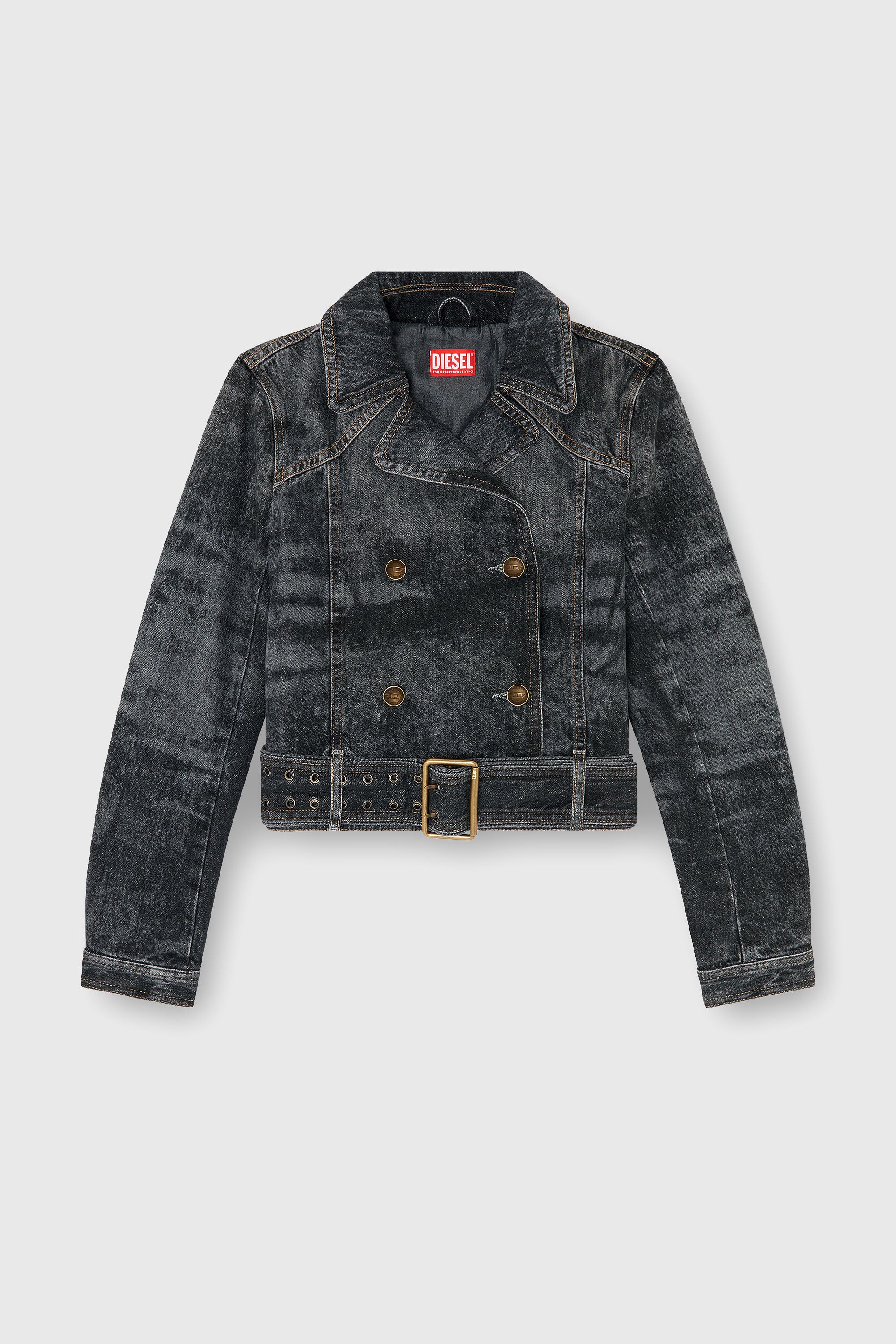 Diesel - DE-LEGEND-S, Chaqueta denim cropped con cintur&oacute;n Mujer in Negro - 2