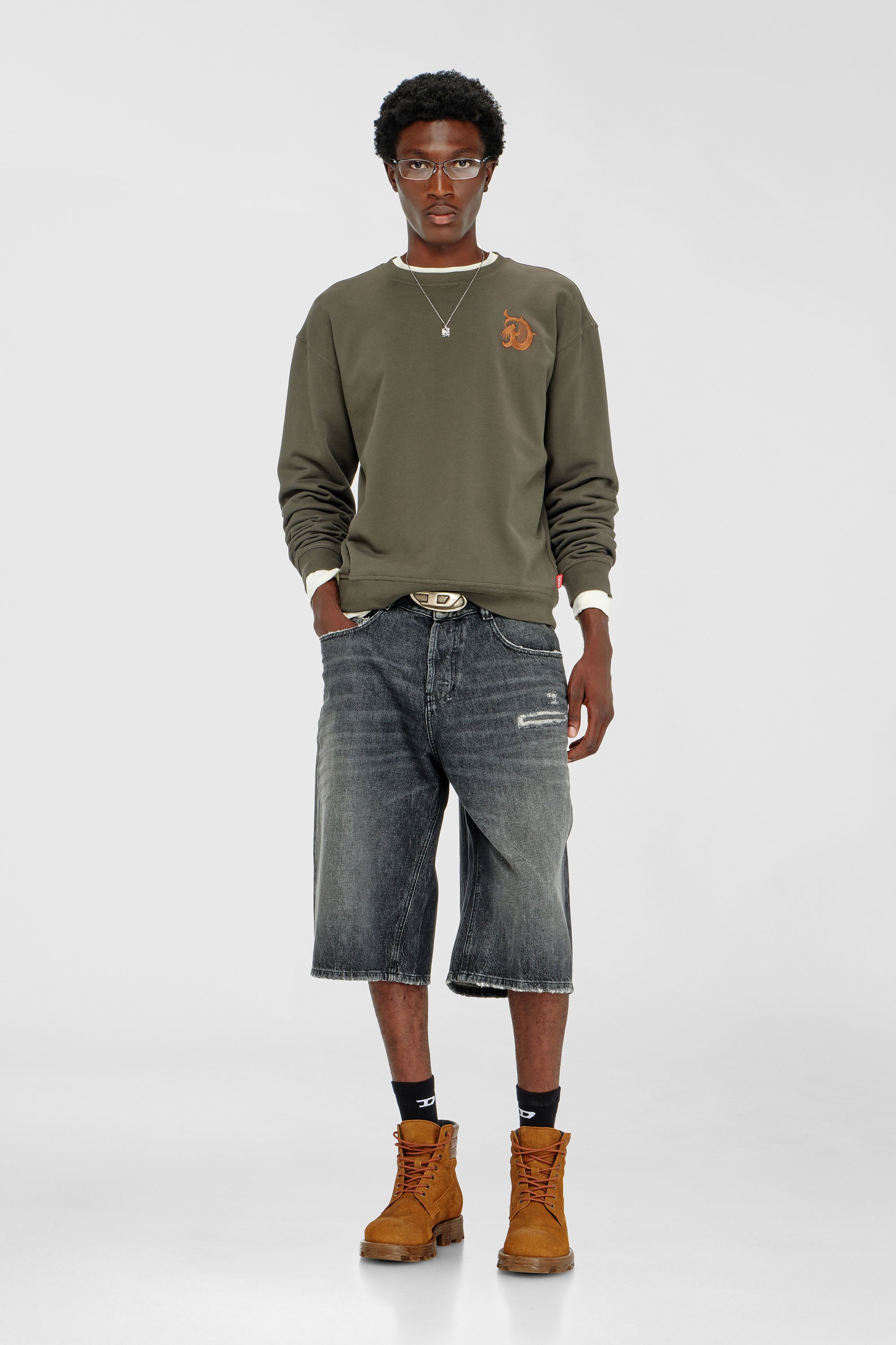 Diesel - S-NORM-AA4, Male's Sweatshirt with embroidery and flock print in Military Green - 2