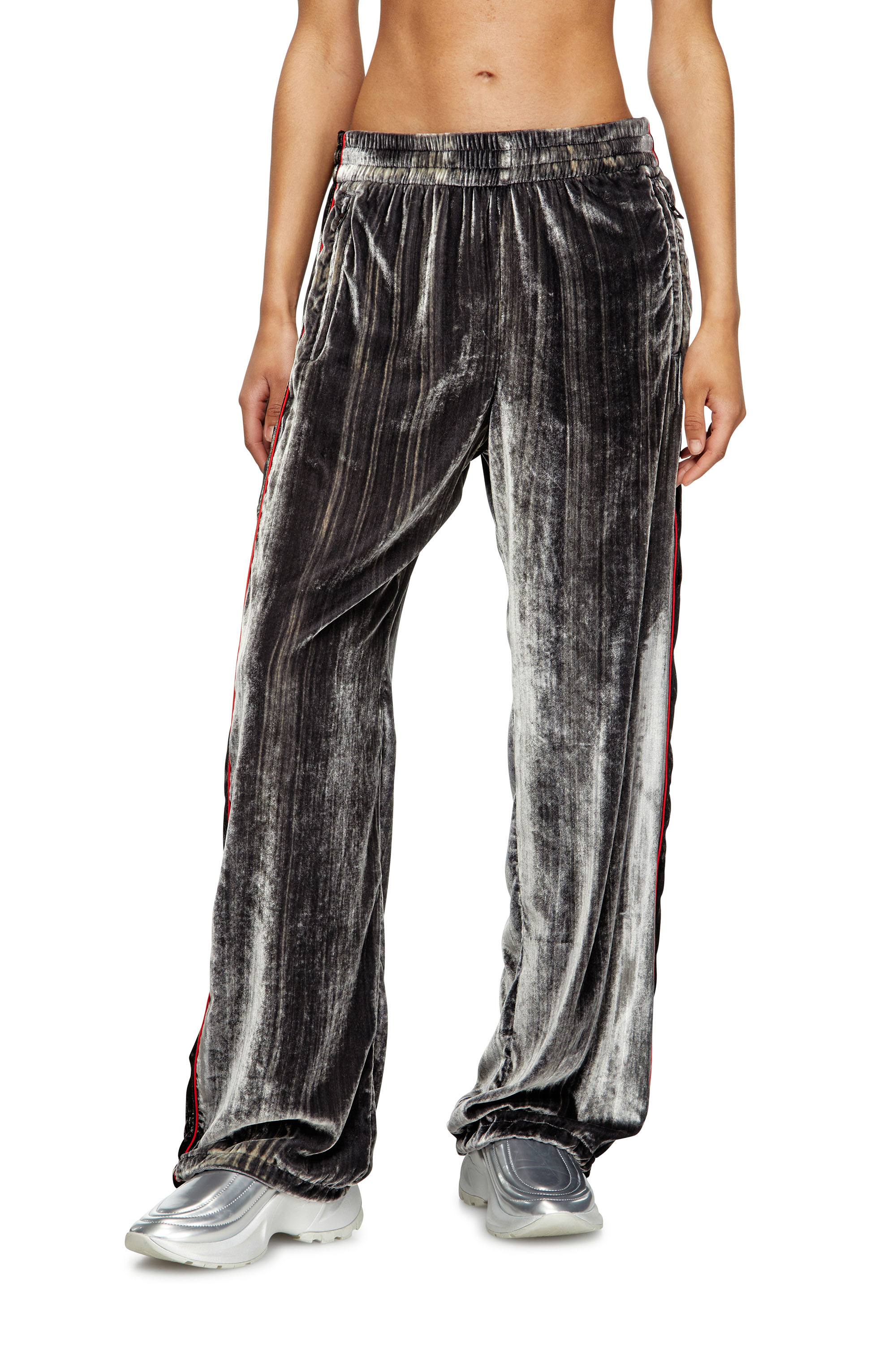 Diesel - P-HAY-FEM, Woman's Track pants in treated velvet in Dark grey - 2