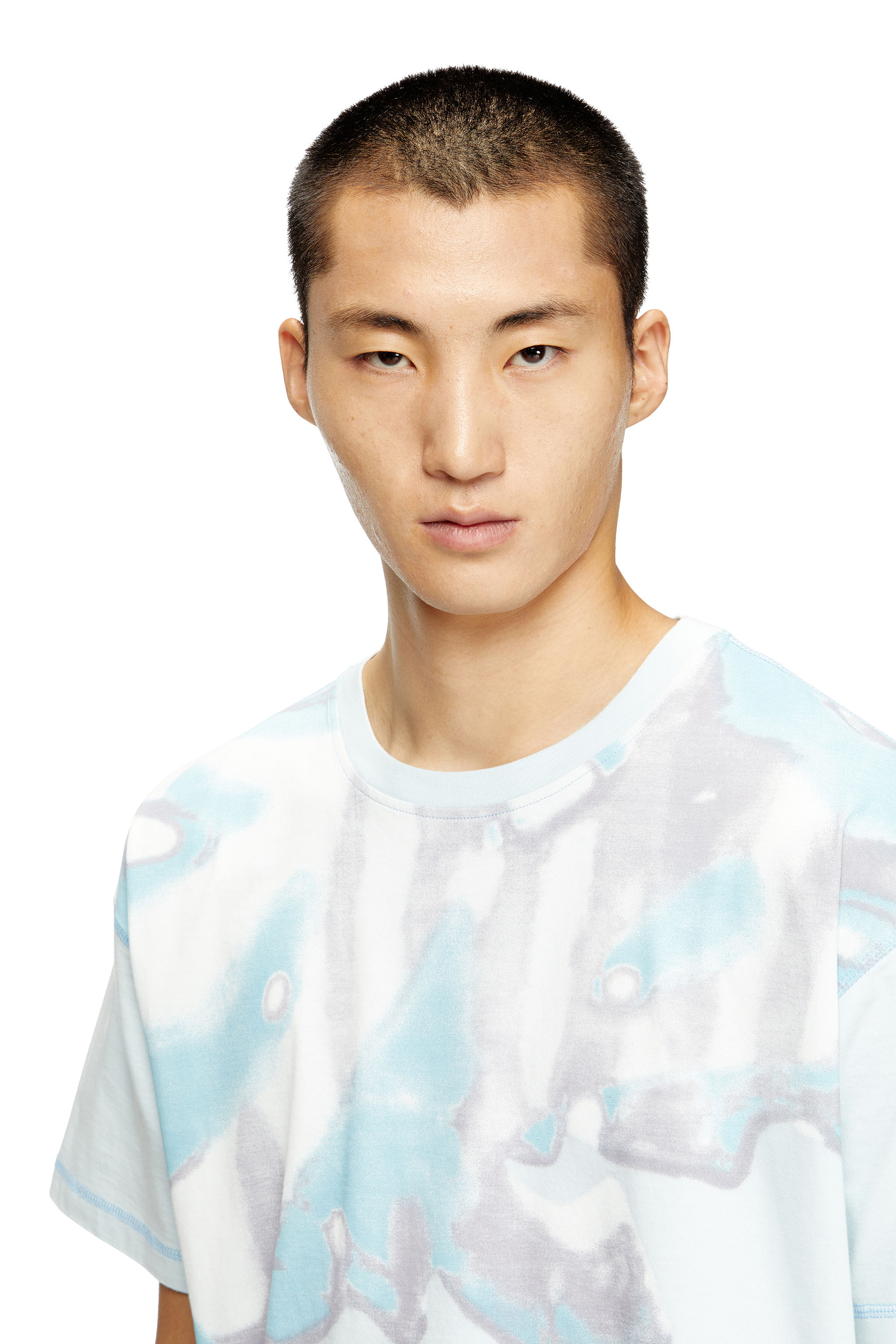 Diesel - T-GASPARD-IHBJ, Male's T-shirt with faded graphic print in Light Blue - 4