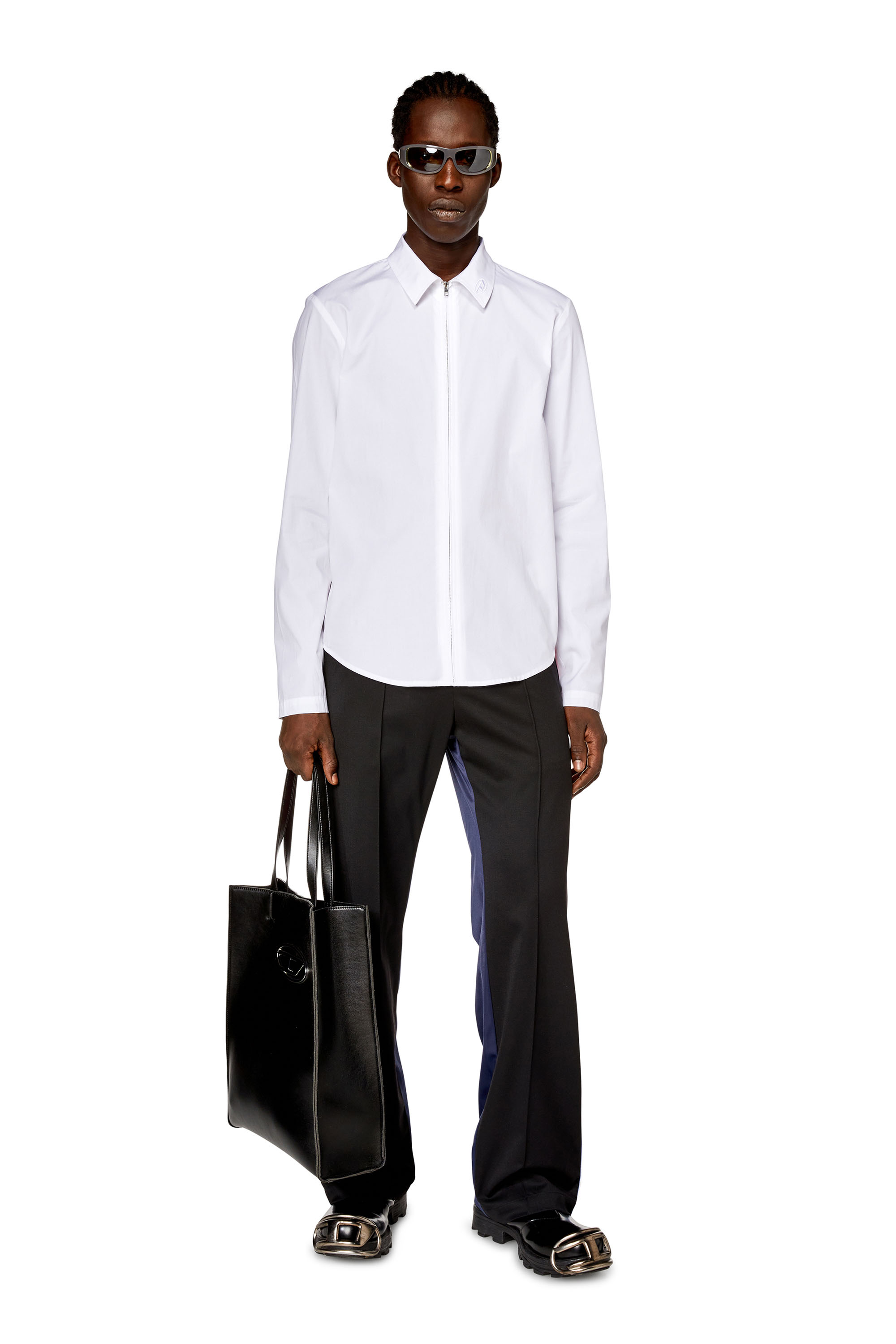 Diesel - S-STUCK, Man's Logo-embroidered zip shirt in White - 1