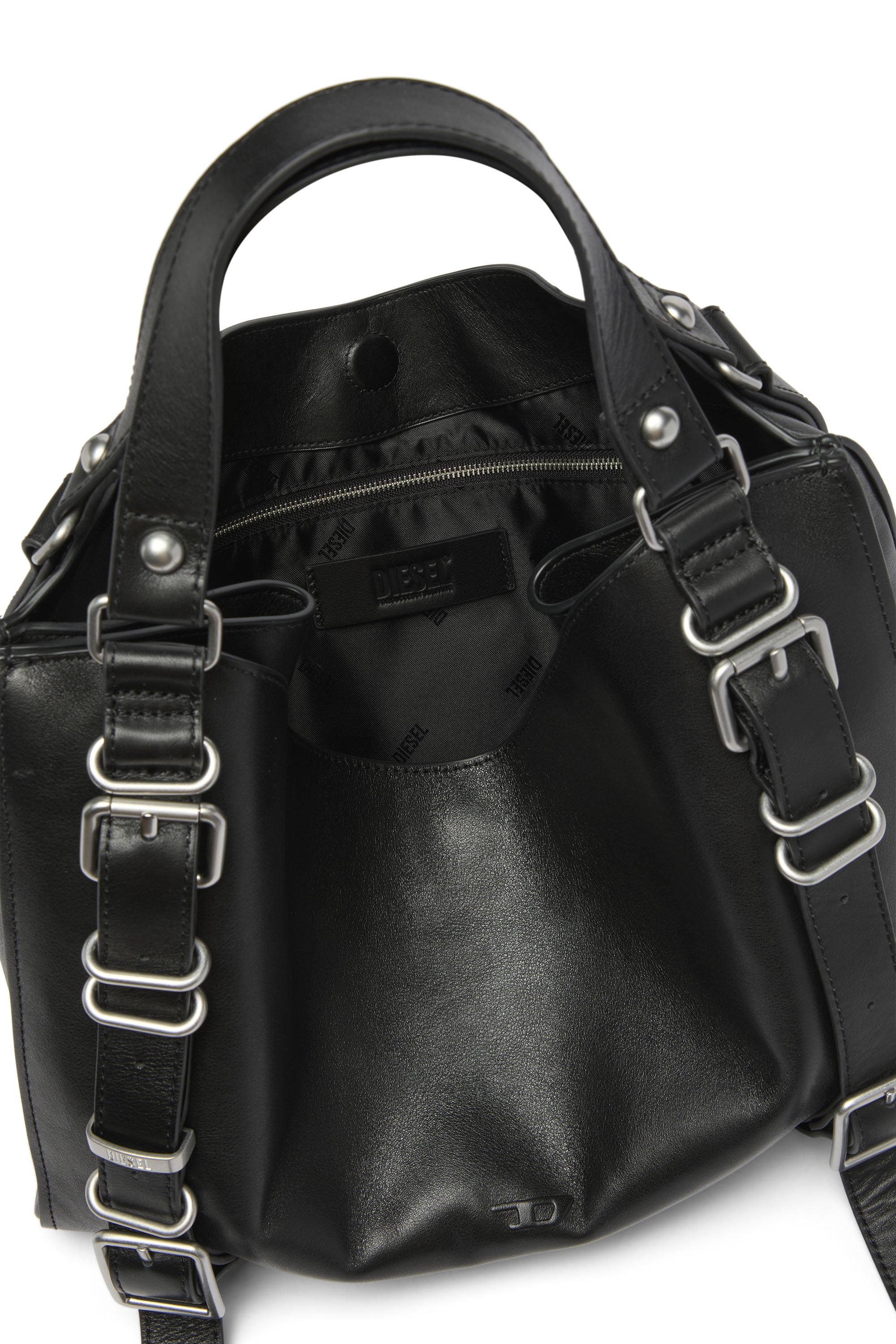 Diesel - D-ONE TOPHANDLE M, Unisex's D-One-Medium top-handle bag in treated leather in Black - 4