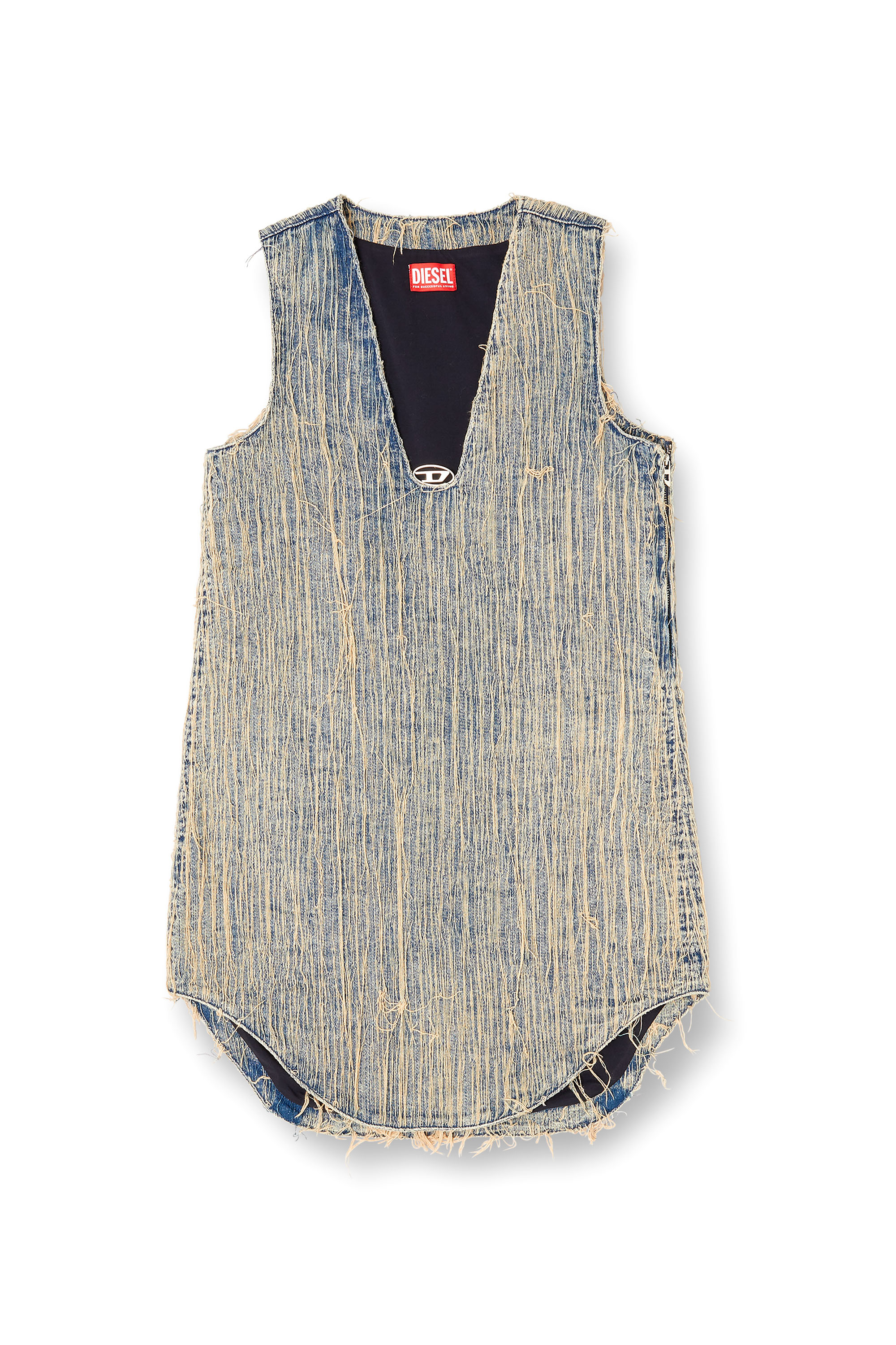 Diesel - DE-LARIS-DRESS-S2, Robe en denim à effet usé Femme in Bleu - 3