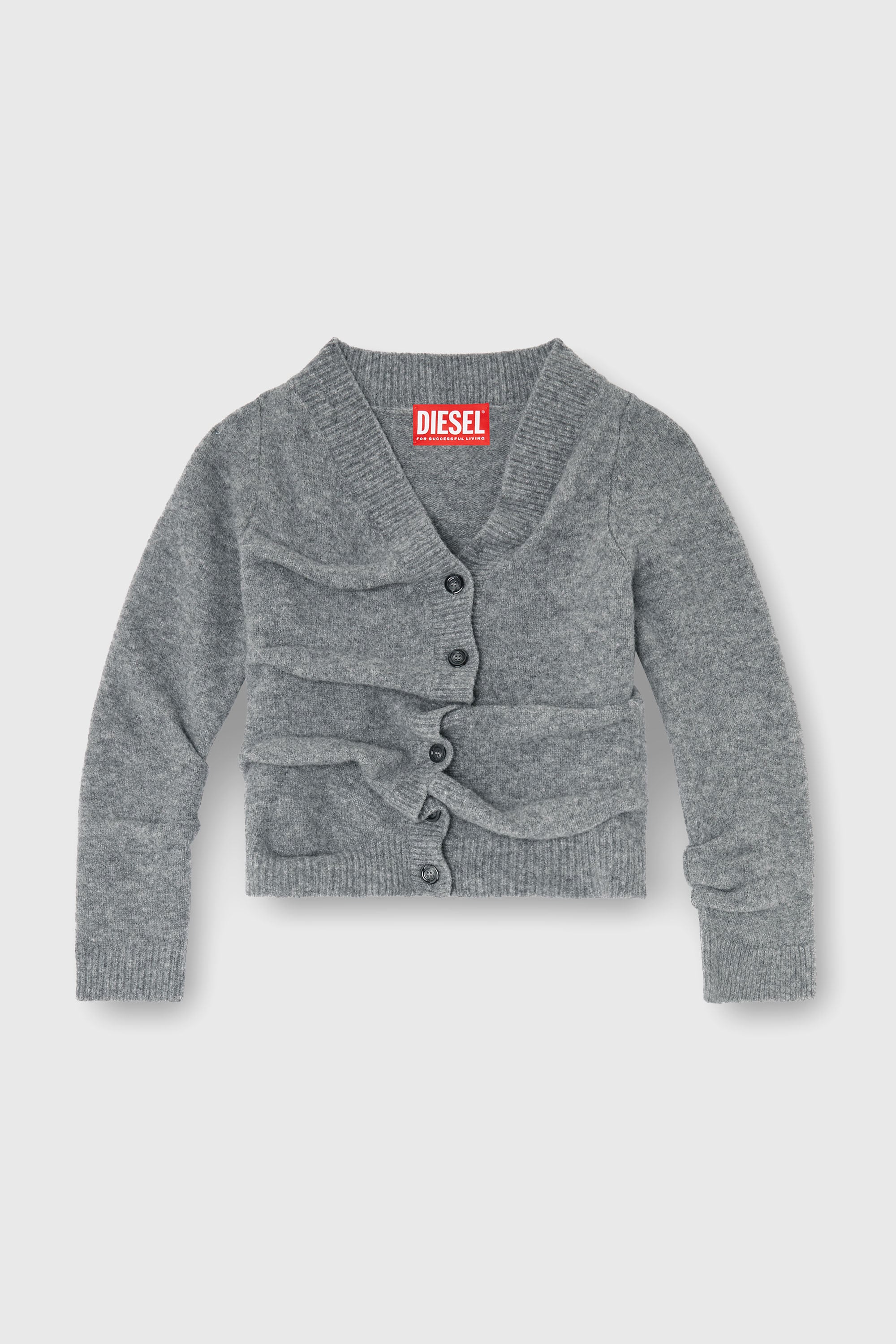 Diesel - M-AVA, C&aacute;rdigan corto de punto afieltrado con textura arrugada Mujer in Gris - 2