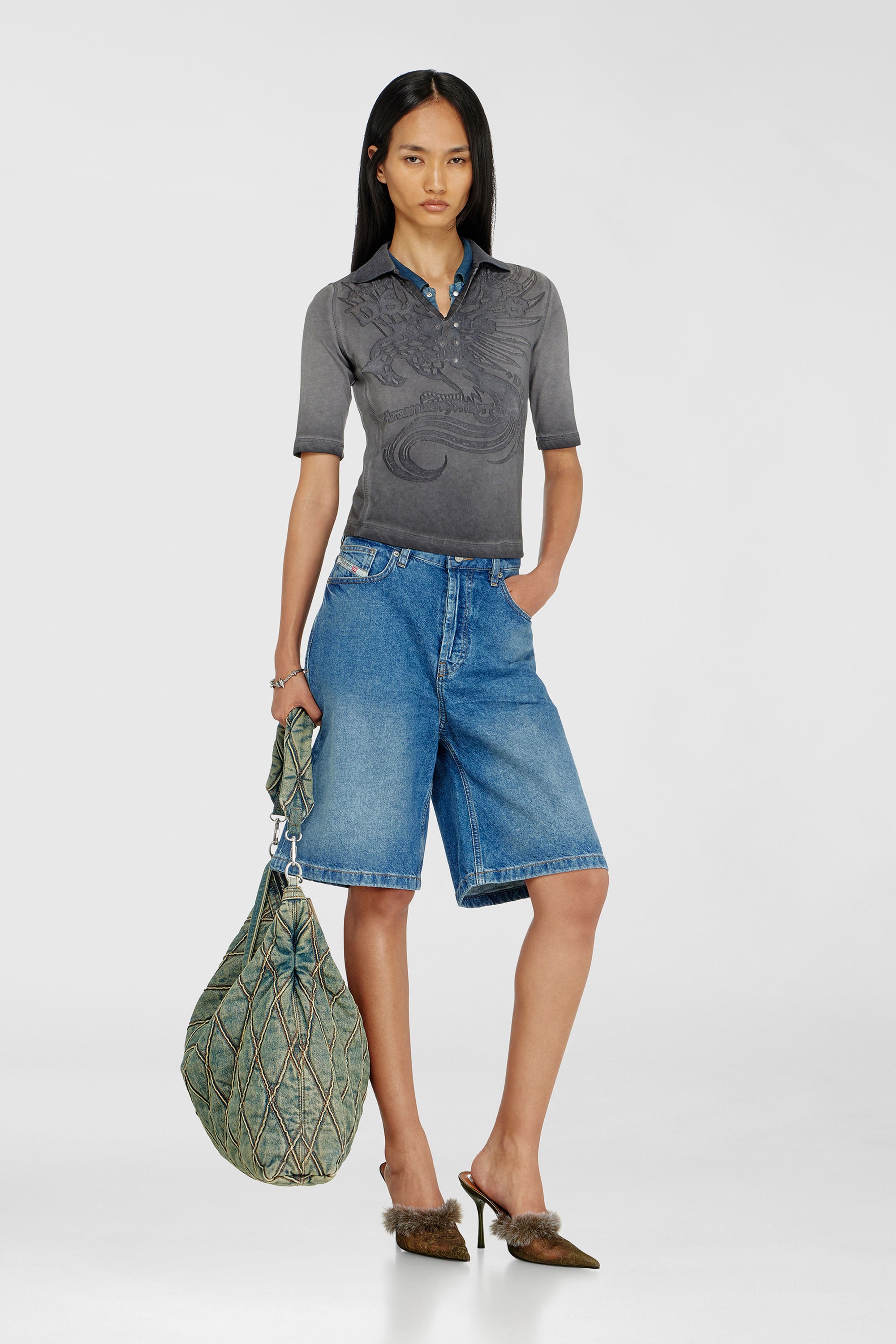Diesel - T-BEA, Female's Slim polo with d&eacute;vor&eacute; print in Grey - 2