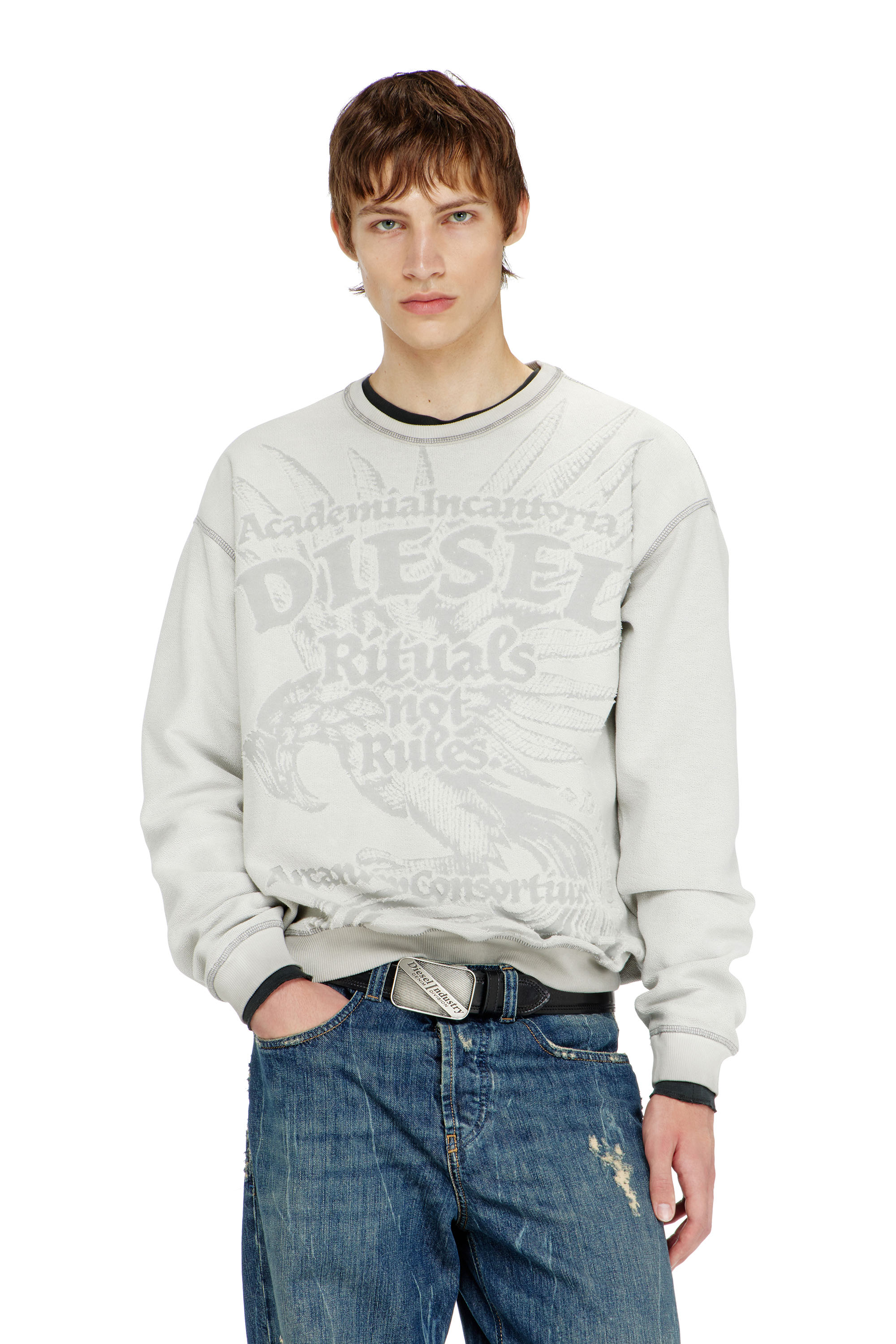 Diesel - S-ARON-RAW, Sweat-shirt avec imprim&eacute; d&eacute;vor&eacute; Homme in ToBeDefined - 3