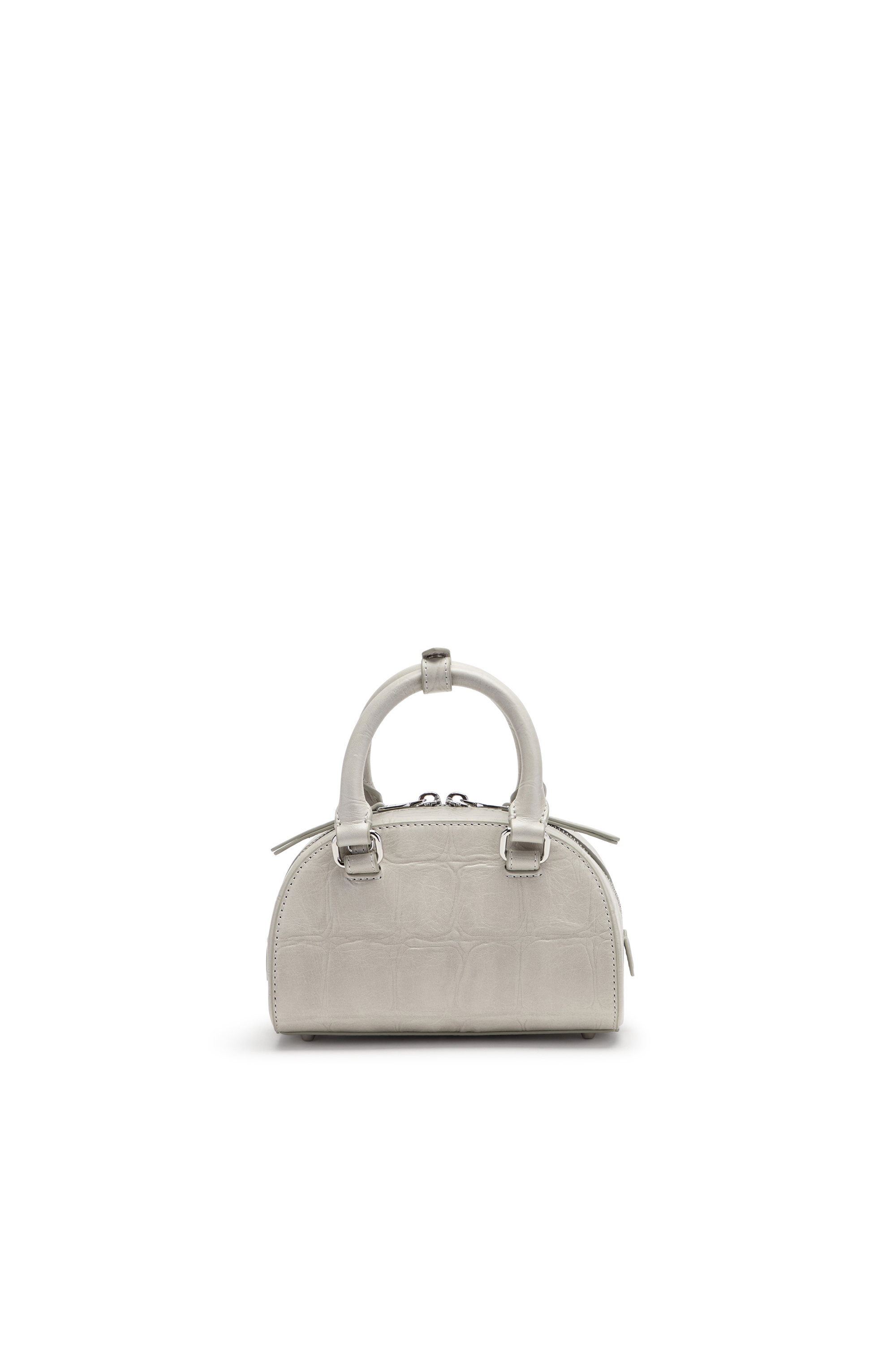 Diesel - 1DR DOME CROSSBODY, Female's 1DR Dome-Mini bowling bag in croc-effect leather in Grey - 2