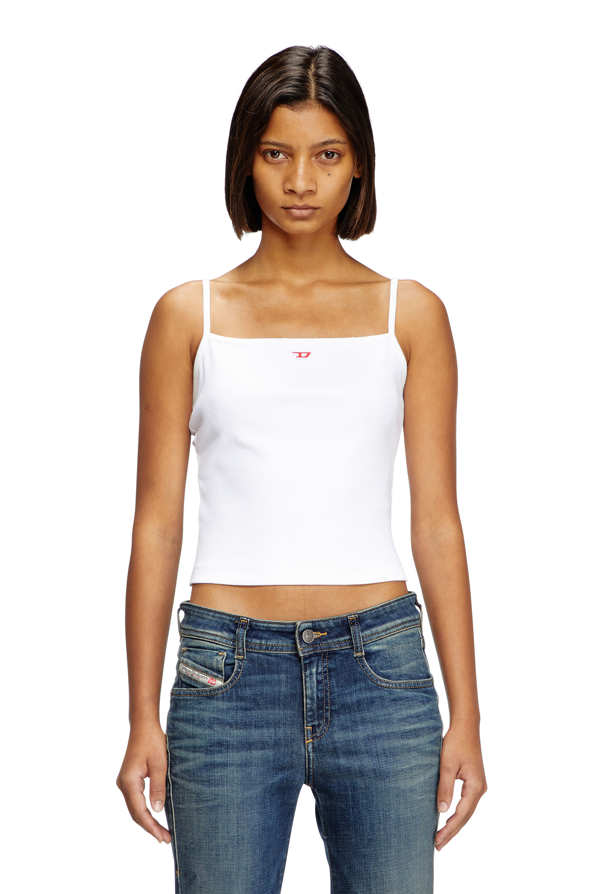 Diesel - T-HOP-D, Woman's Cropped tank with D logo in White - 1