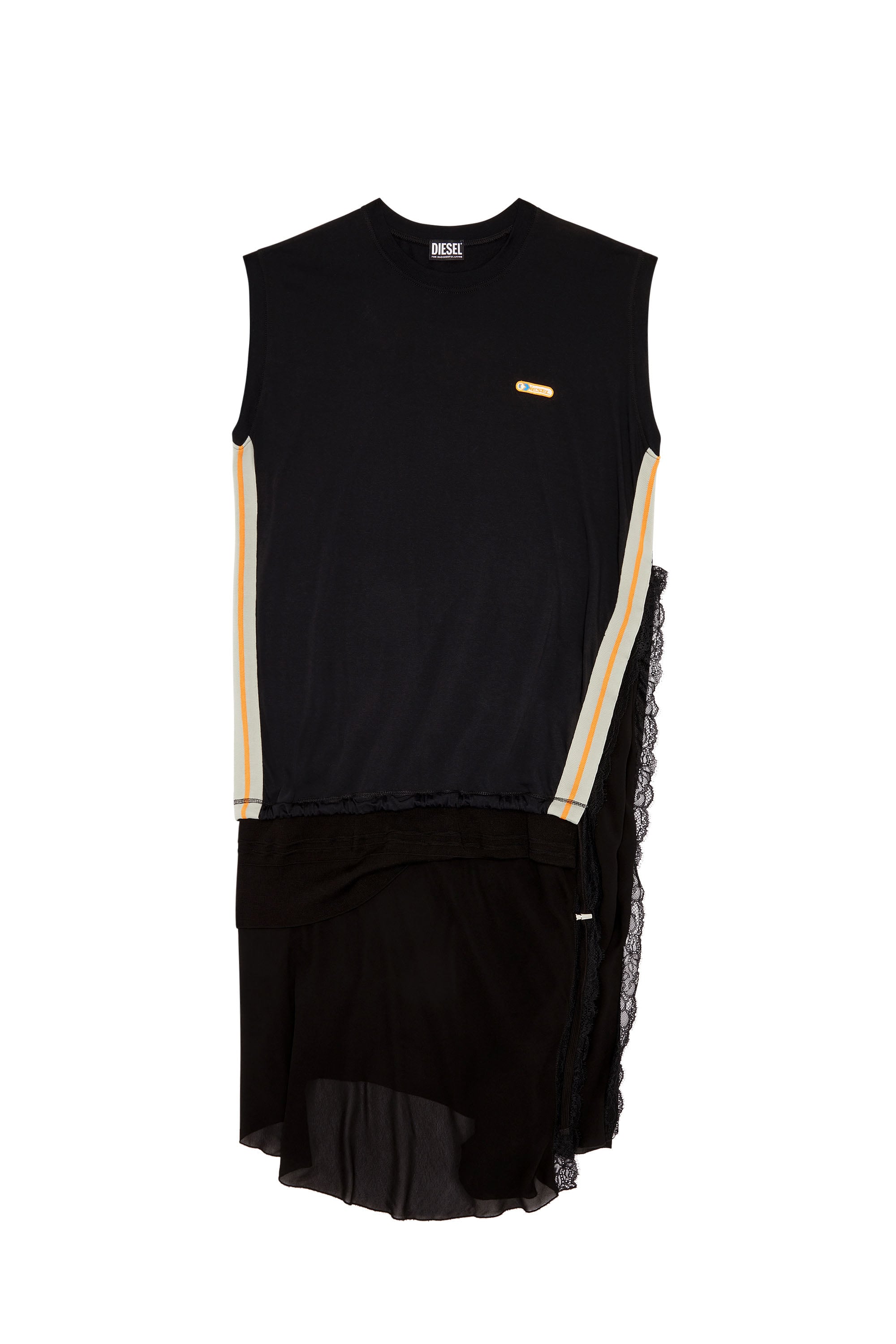 Diesel - D-ROLLACE, Vestido sin mangas con dobladillo de crep&eacute; Mujer in Negro - 1