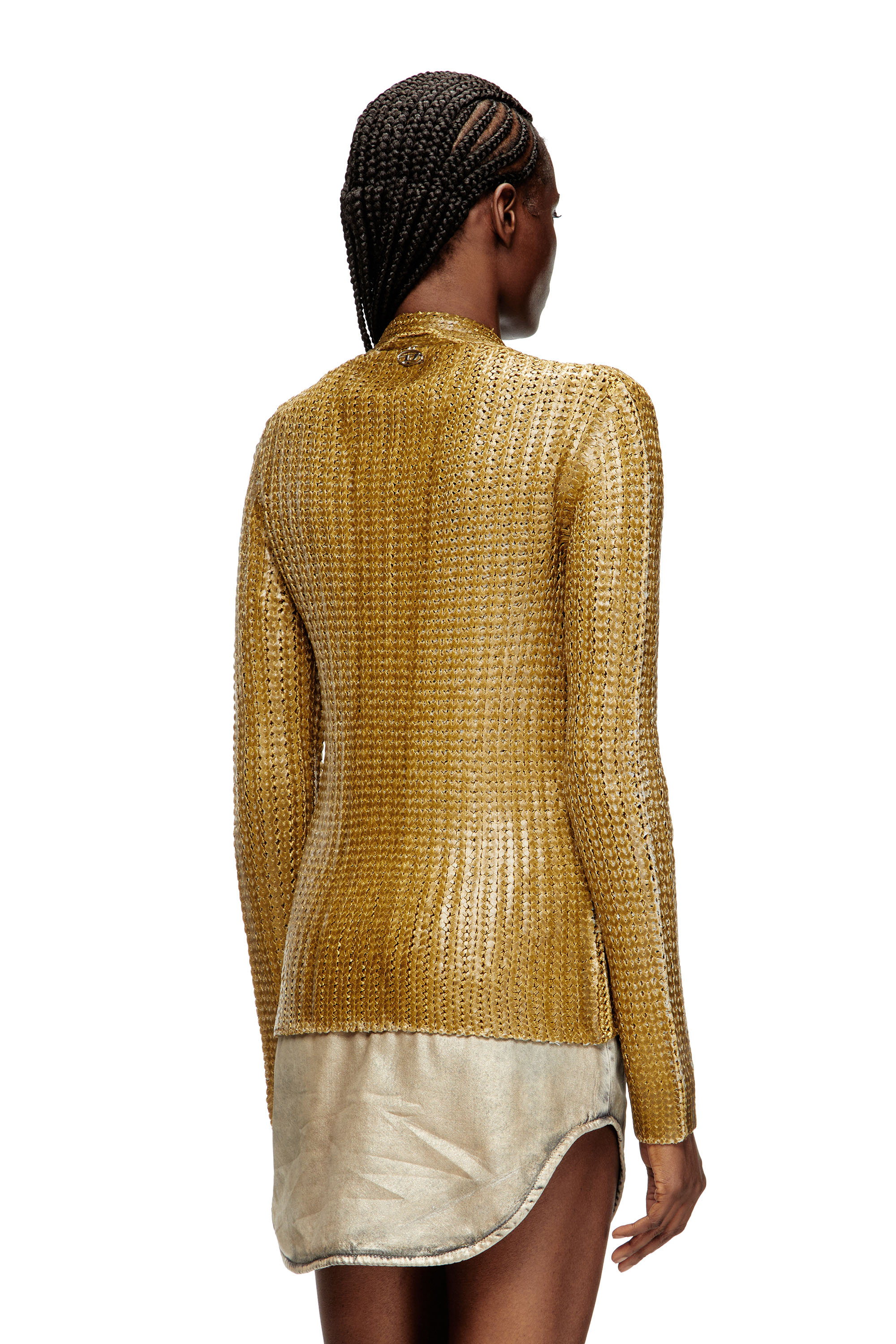 Diesel - M-MILLO, Female's Ribbed cardigan with shiny effect in Light Brown - 4
