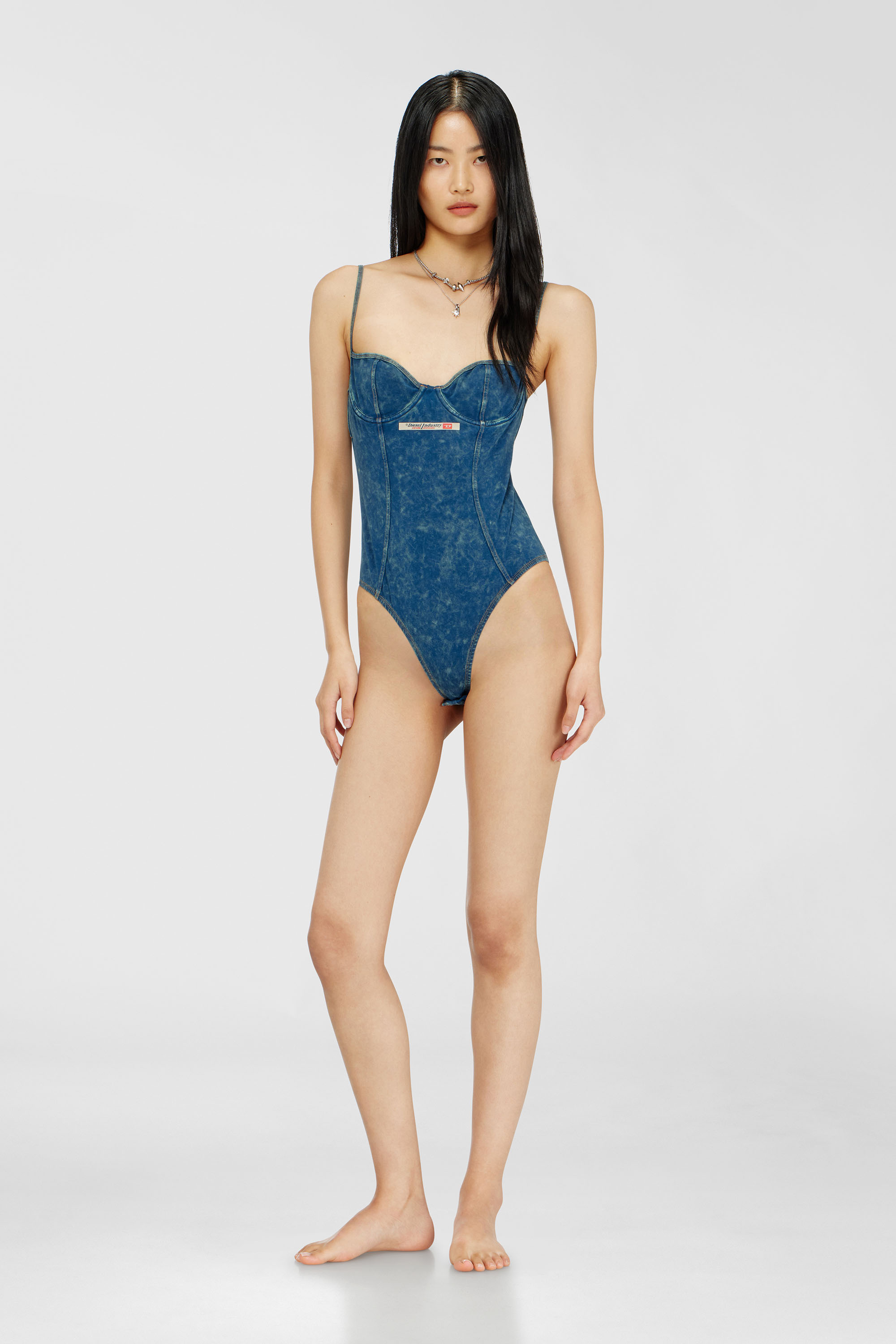 Diesel - TILDA-DNM, Female's Denim-effect bodysuit with back cut-out in Blue - 2