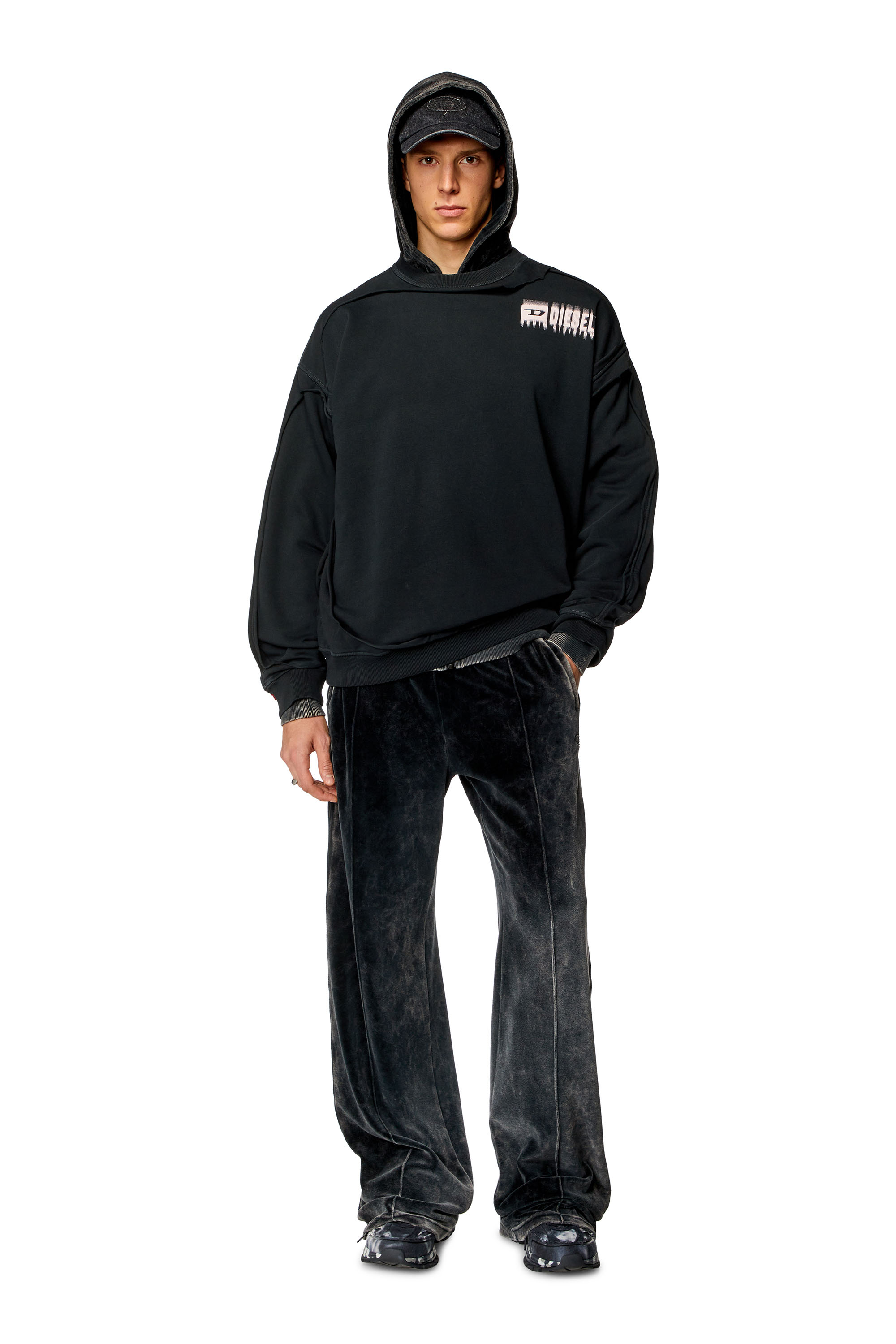 Diesel - S-BOXT-DBL, Man's Sweatshirt with peel-off effect in Black - 1