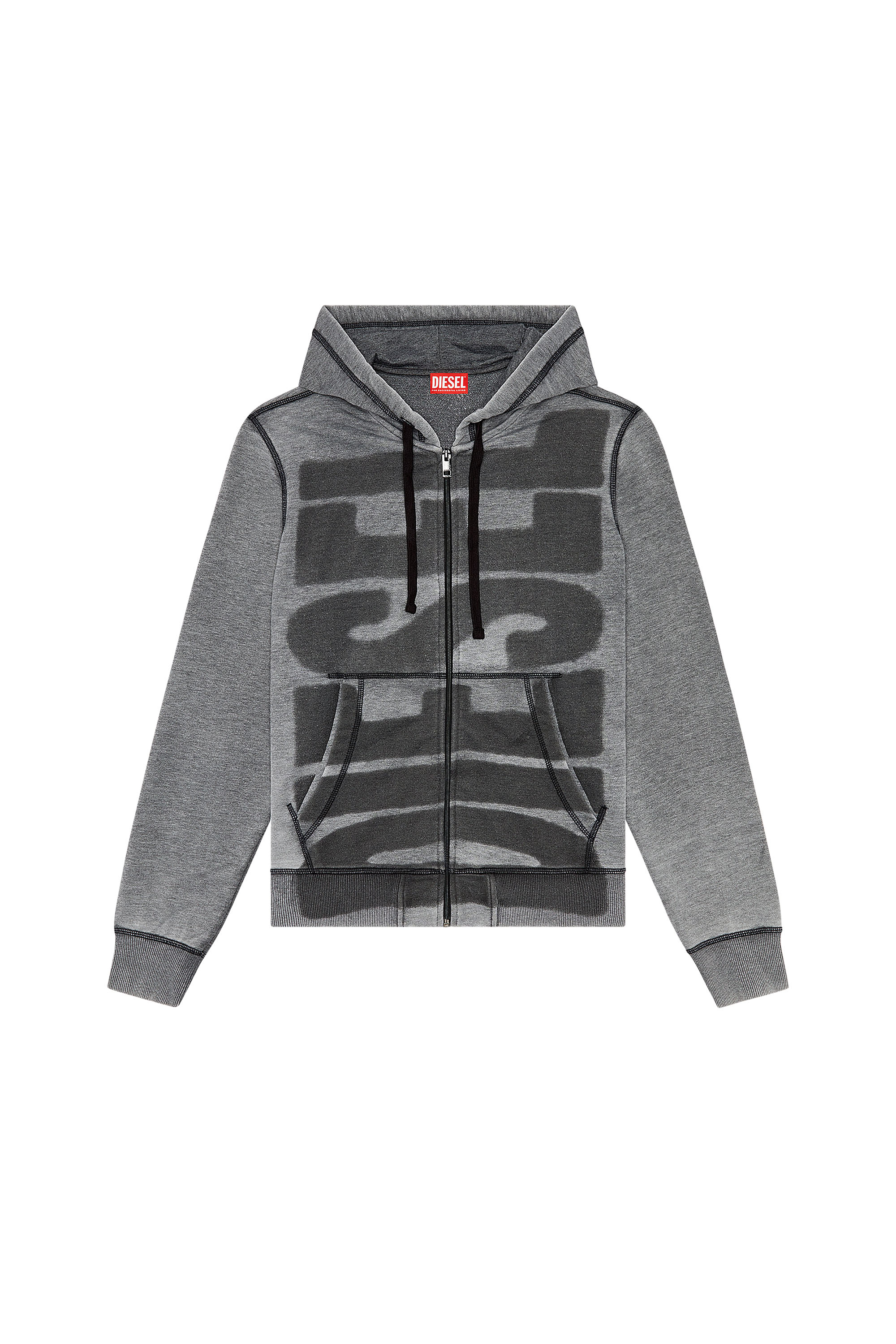 Diesel - S-GINN-HOOD-ZIP-L1, Sudadera burnout con capucha y cremallera con logotipo Hombre in Negro - 2