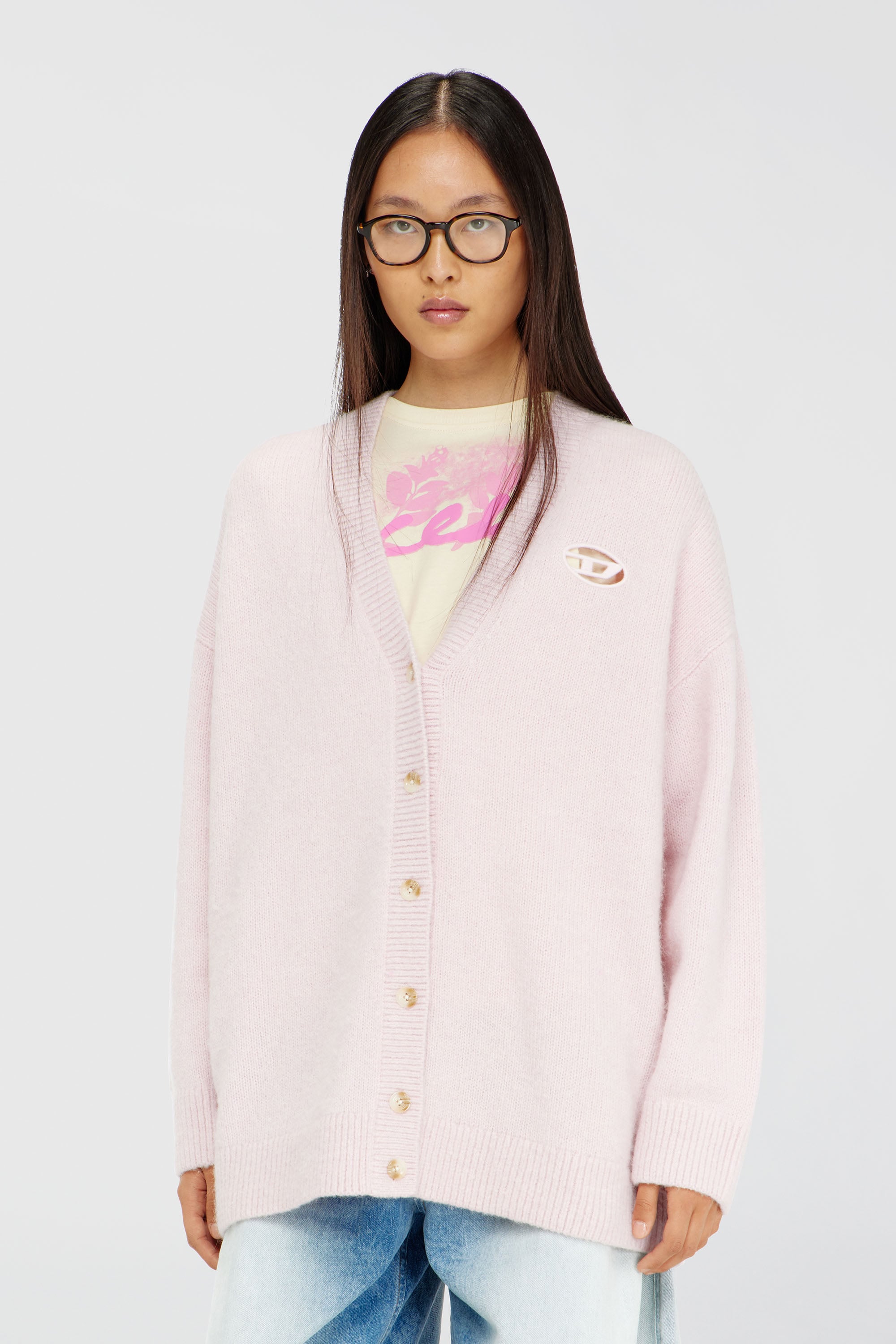 Diesel - M-AREELA, Cardigan en m&eacute;lange de laine et d'alpaga Femme in Rose - 1