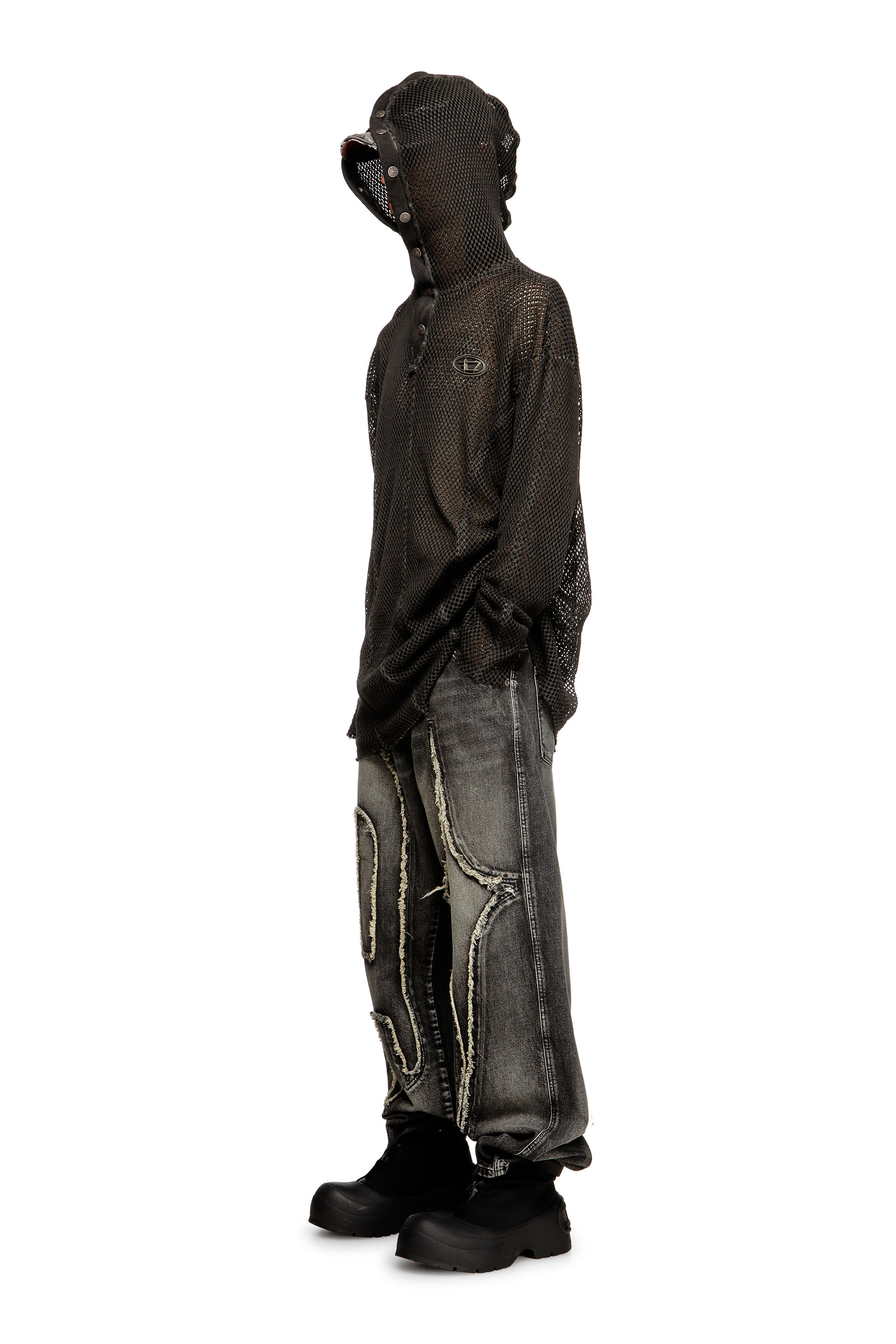 Diesel - S-THUG-FISHNET, Sweat à capuche en résille avec capuche à fermeture complète Mixte in Noir - 4