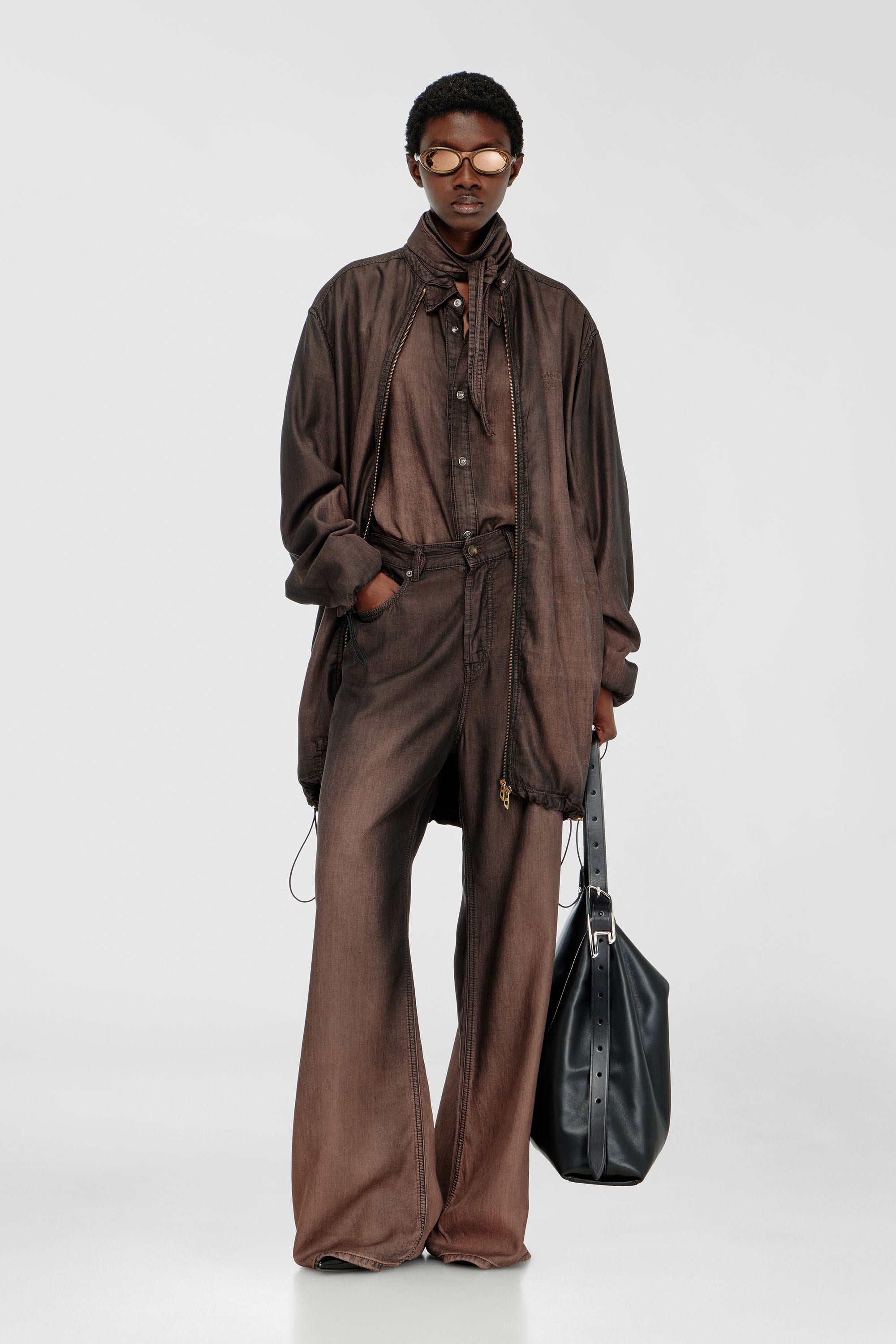 Diesel - DE-TROIT-S, Woman's Light jacket in fluid coated denim in Brown - 2