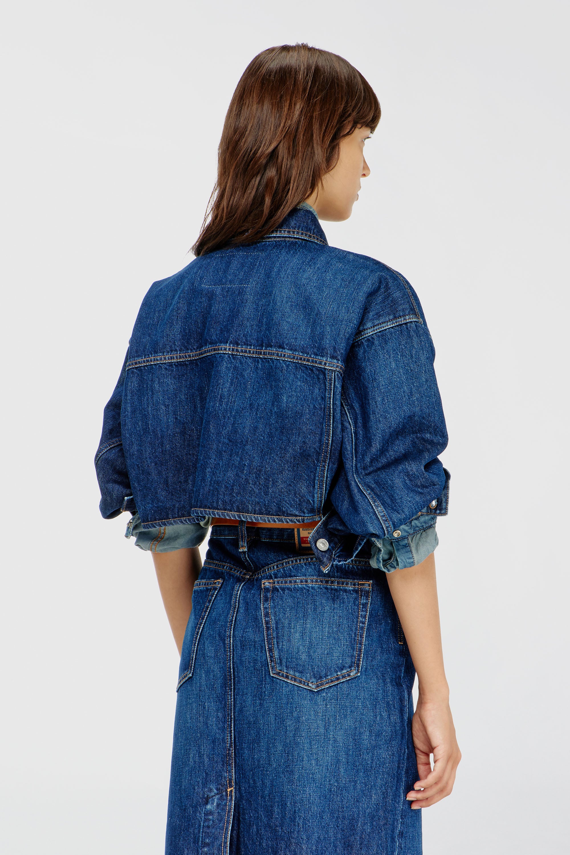 Diesel - DE-MALLEY, Woman's Cropped oversized denim trucker jacket in Medium blue - 5