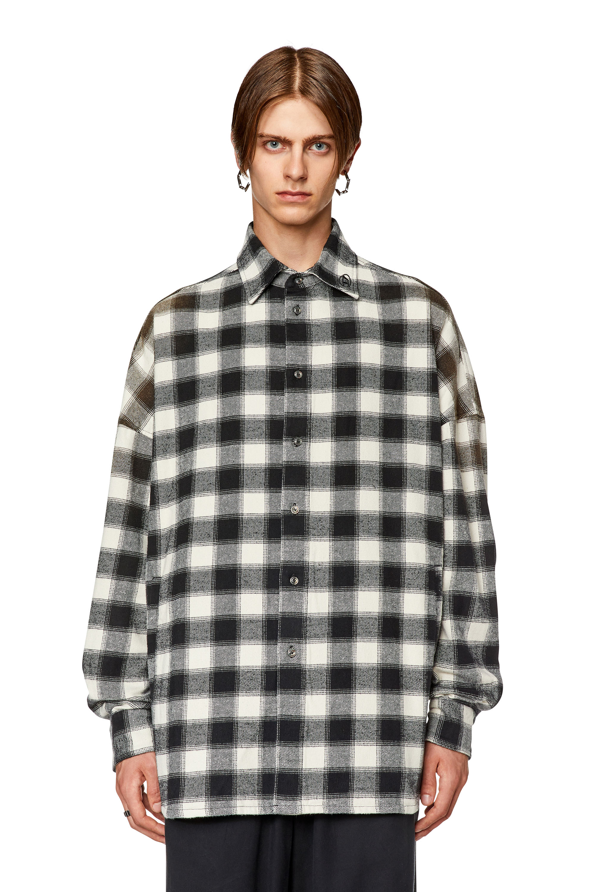 Men's Checked shirt with collar embroidery | Multicolor | Diesel