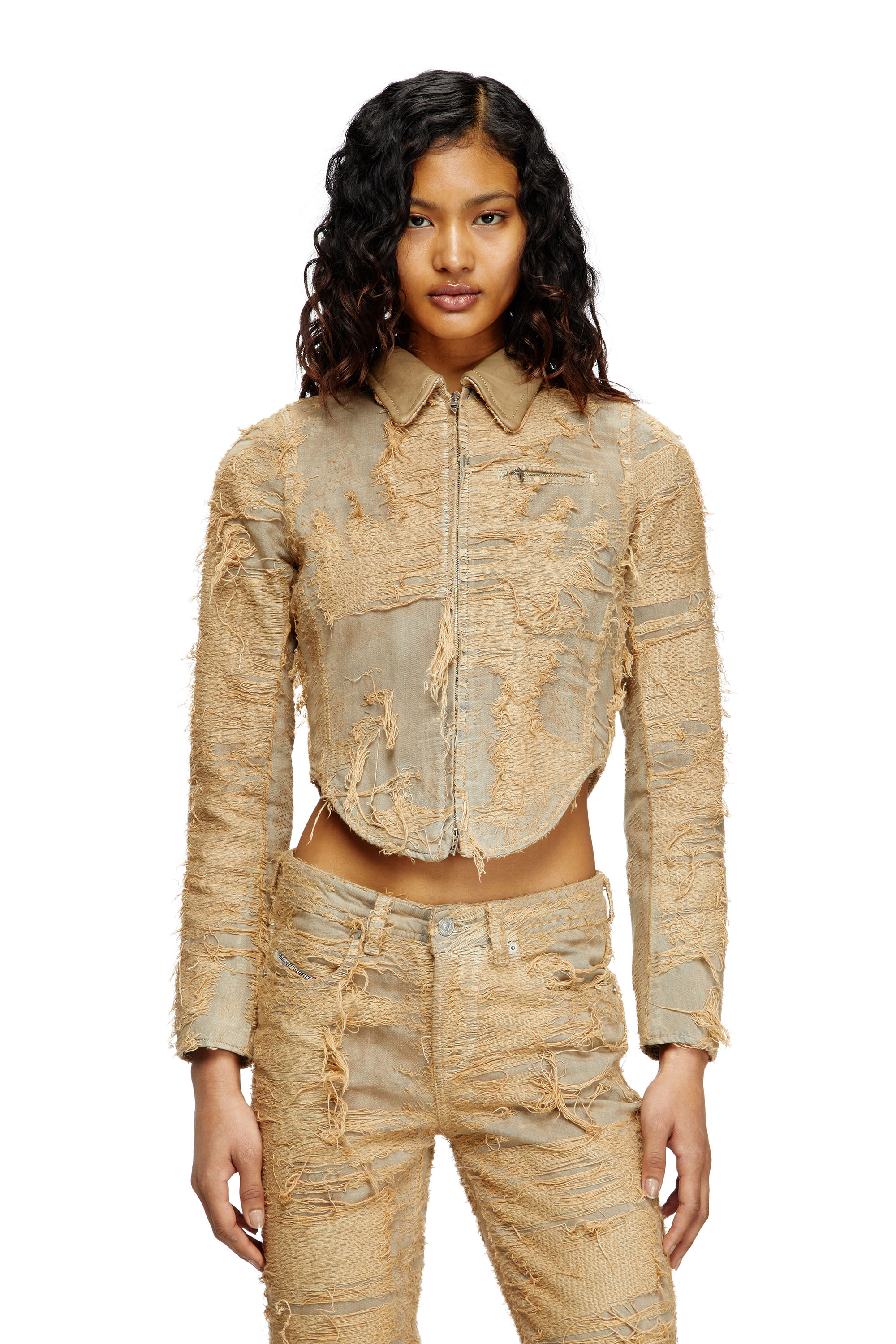 Diesel - DE-NEA-FSG, Female's Slim jacket in overdyed floating-thread denim in Light Brown - 1