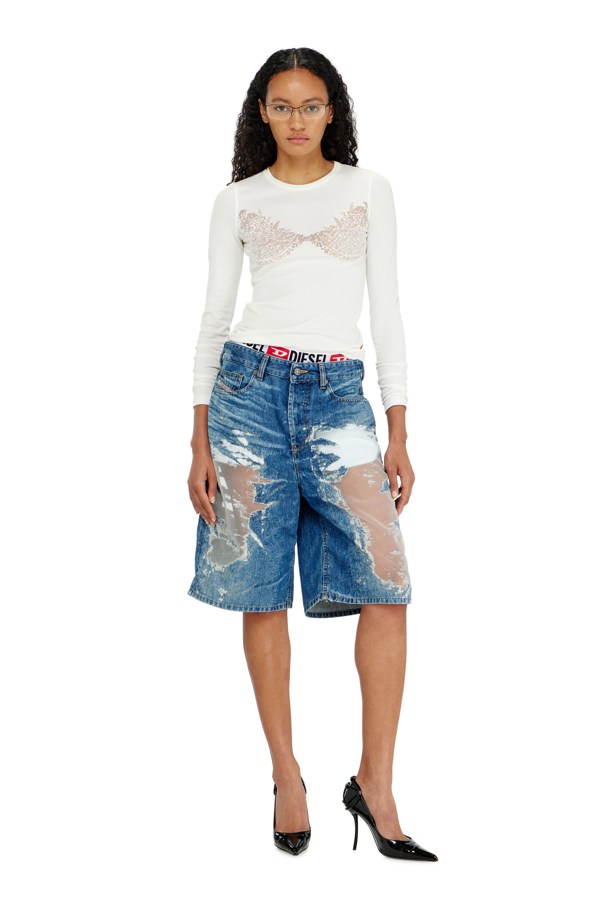 Diesel - PR-DE-SIRE-SHORT, Shorts de denim devor&eacute; Unisex in Azul marino - 2